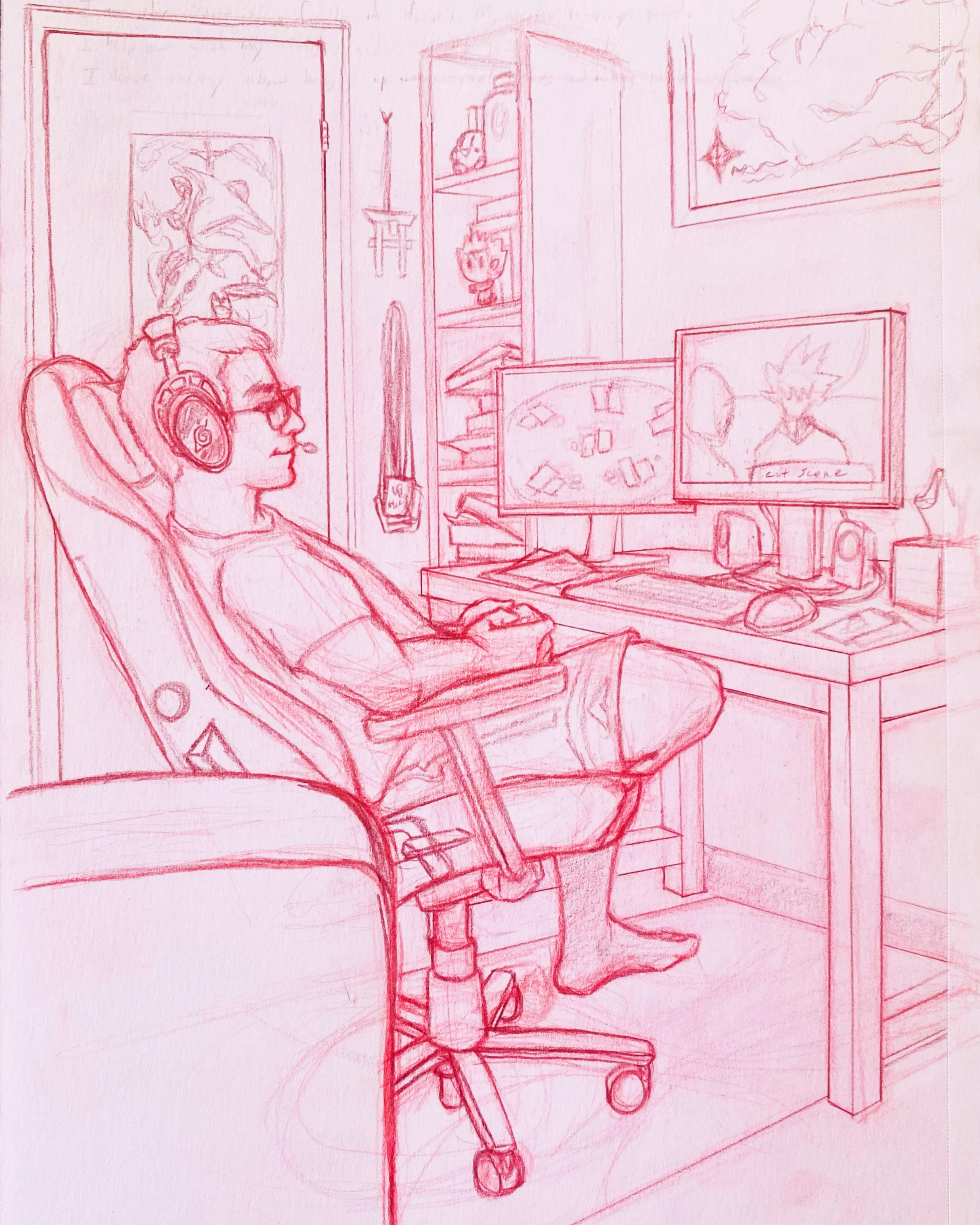  My beloved in his element #lifedrawing#gamerlife#finalfantasy#sketchbook#prismacolor 