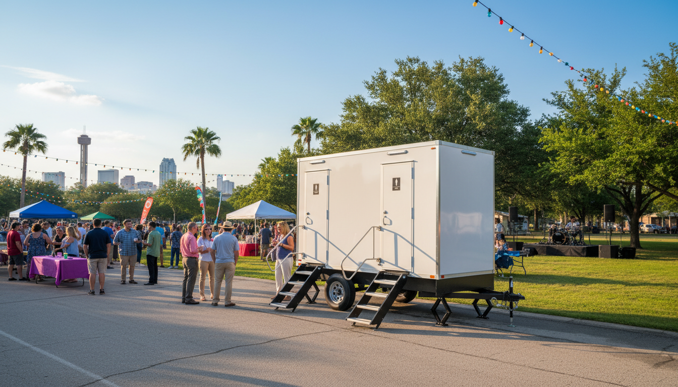 Mobile restroom trailer community event in San Antonio, TX