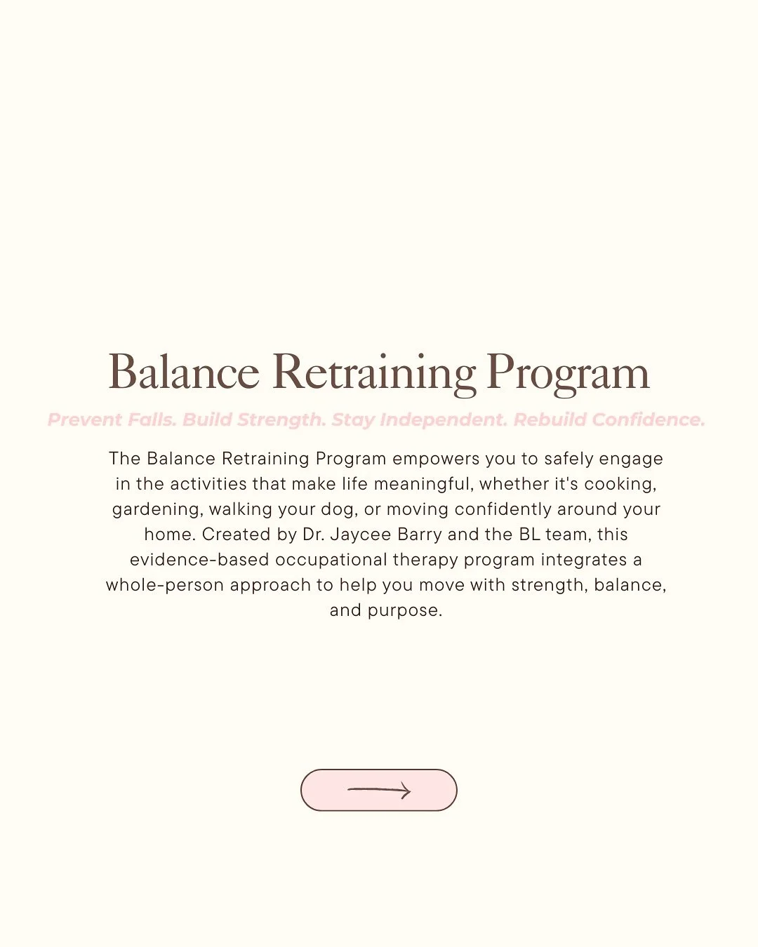 We’ve officially launched the balance retraining program: 1 in 4 adults fall every year, but it doesn’t (and shouldn’t) have to be you! Your independence isn’t lost with age, and this is how we rebuilt it. DM us to learn more