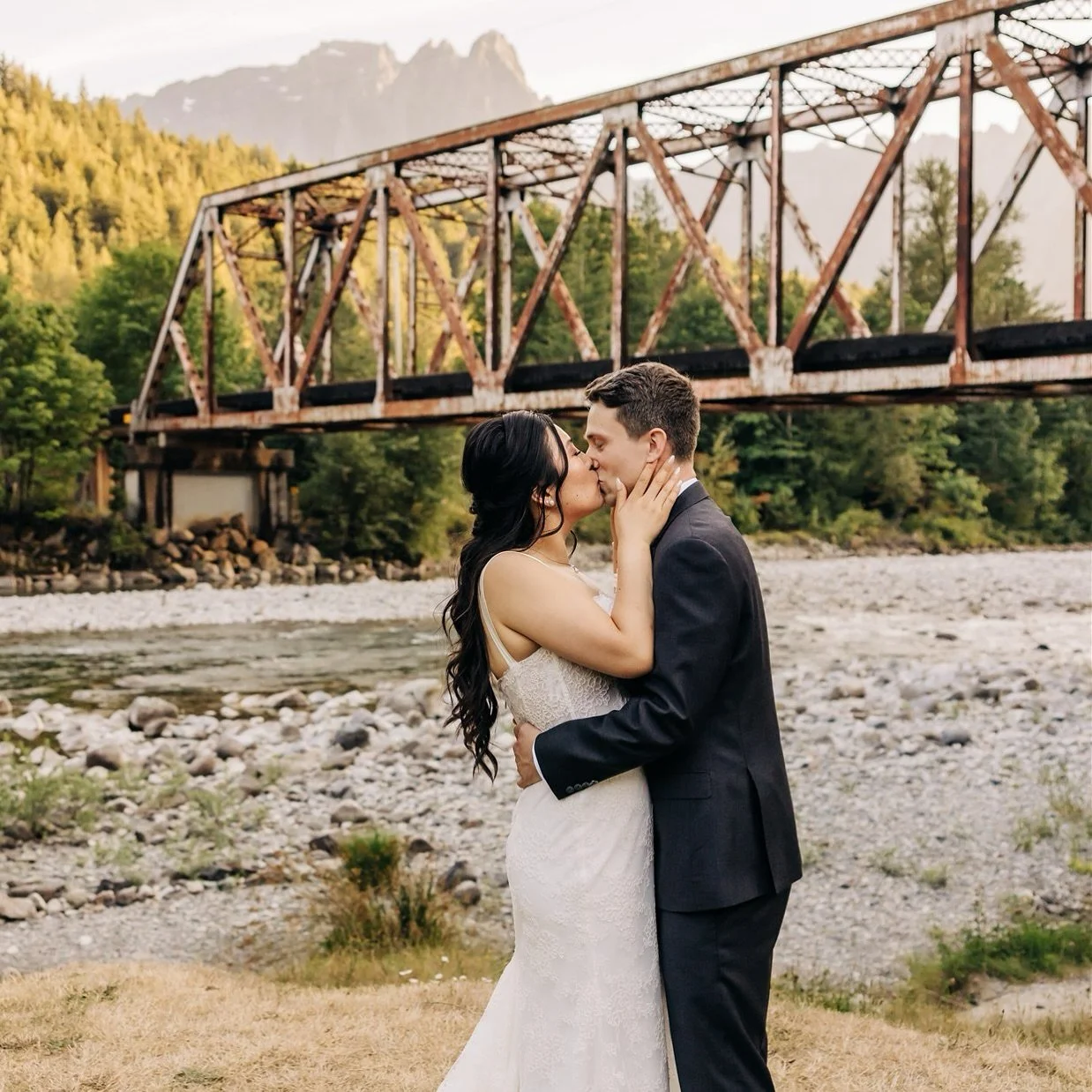 These two love the outdoors and adventuring together. They even opted for snow for their engagement photos. The got married riverside in Index nestled in the Cascades mountains and it couldn&rsquo;t have been a better fit for them. Family literally f