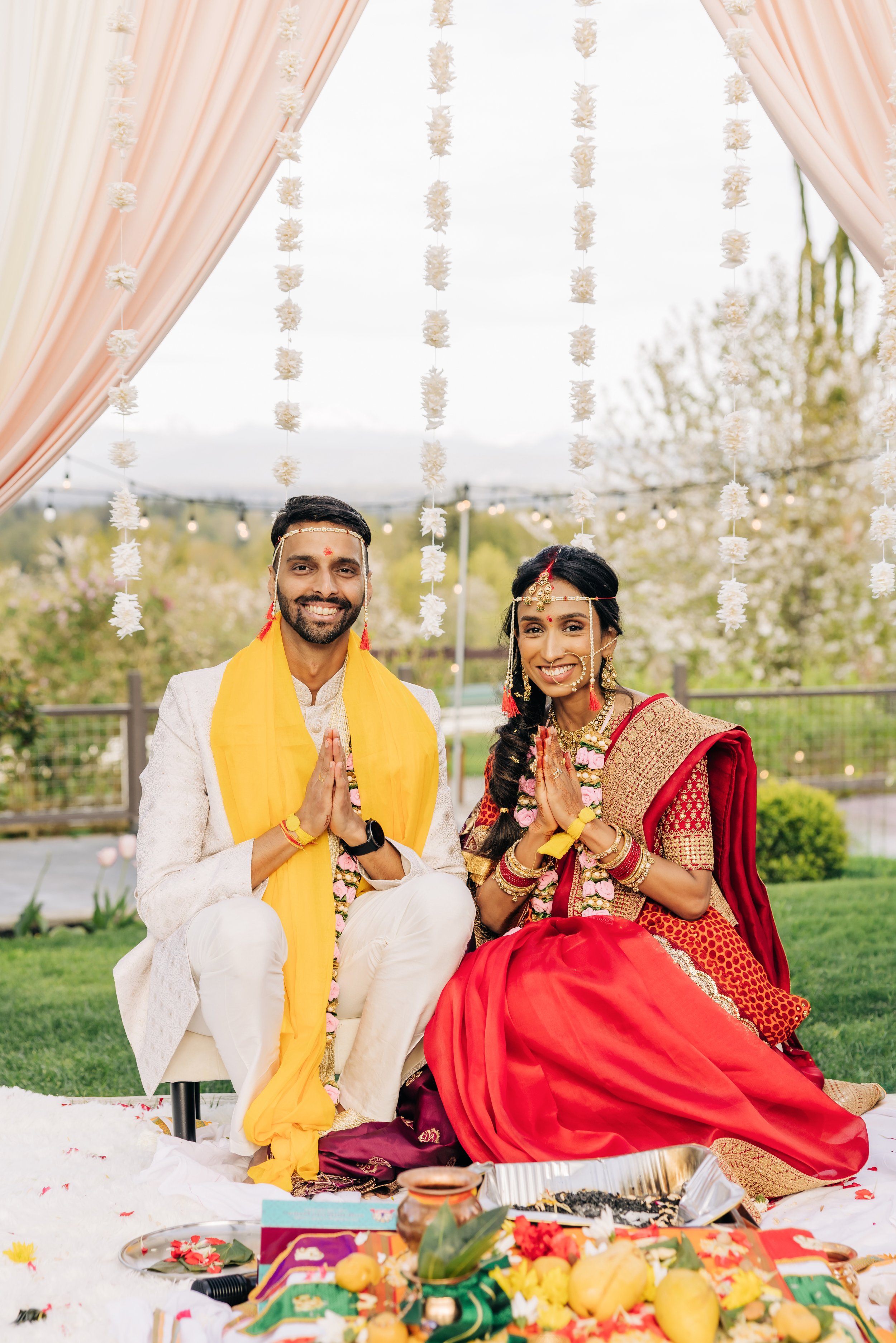 A South East Asian traditional wedding at Eagle Mountain.  Hindu wedding ceremony outdoors with mountain views.