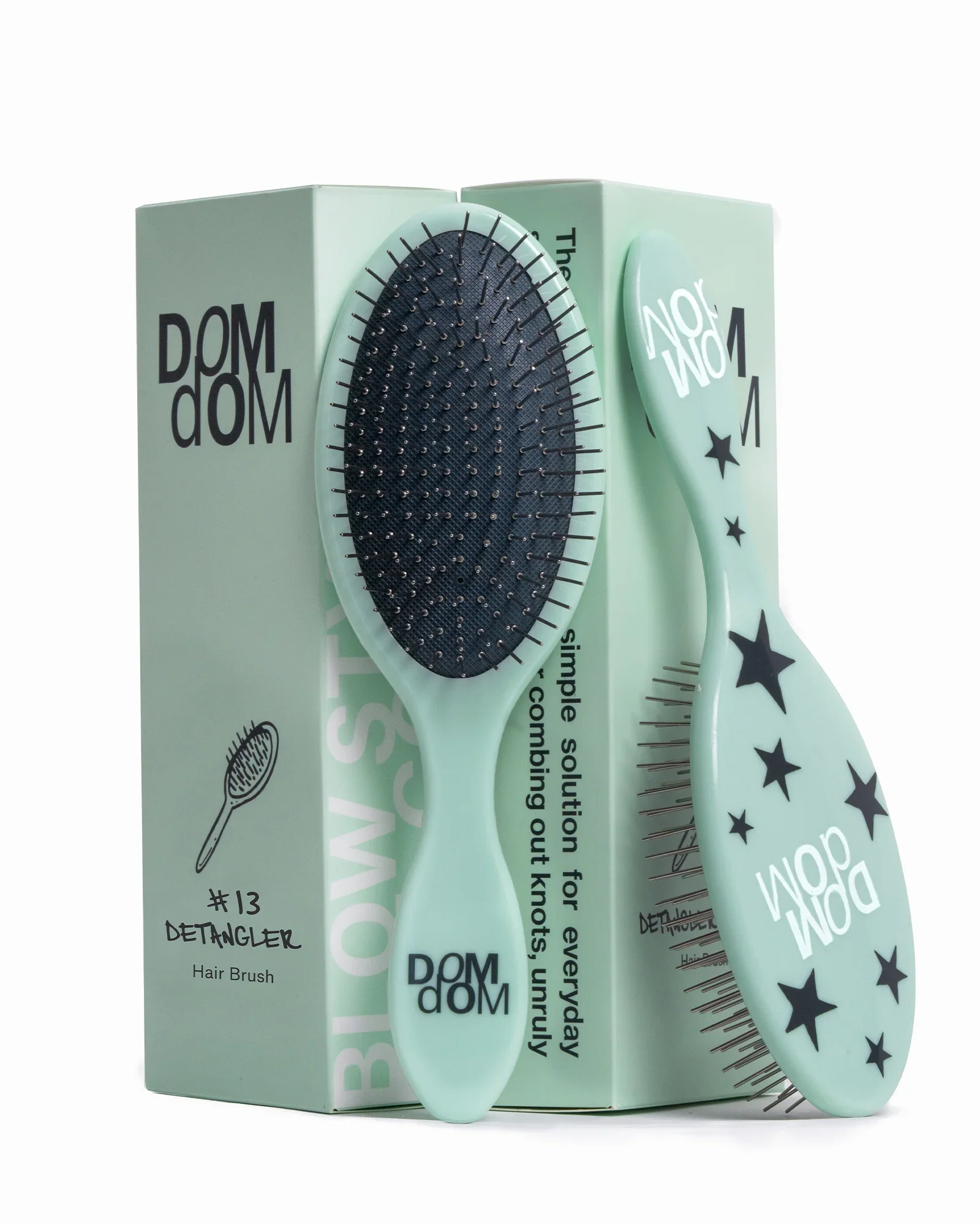 Dom Dom #13 Detangler Brush Green Stars