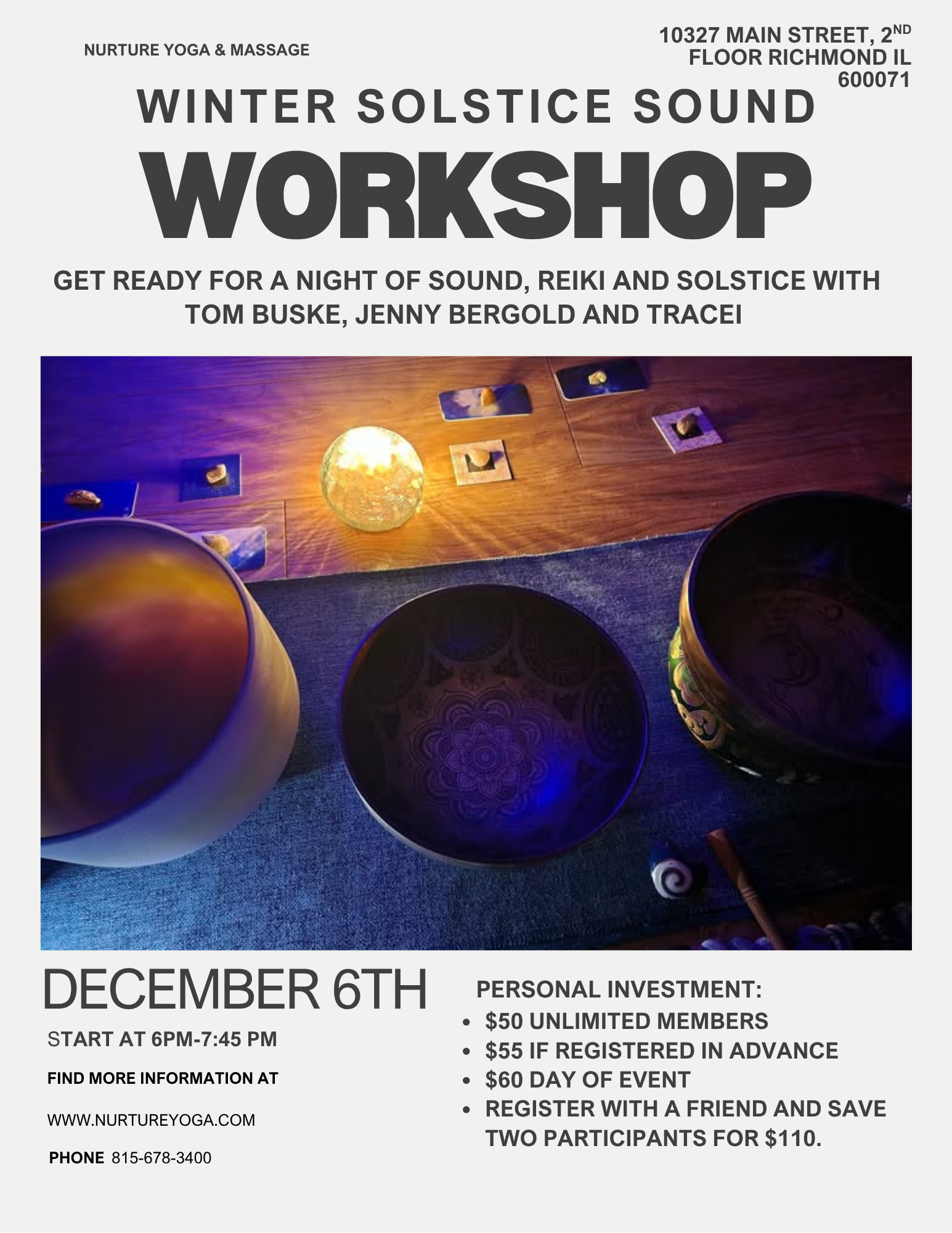 Winter Solstice & Sound Healing with Tom Buske, Jenny Bergold & Tracei Walker