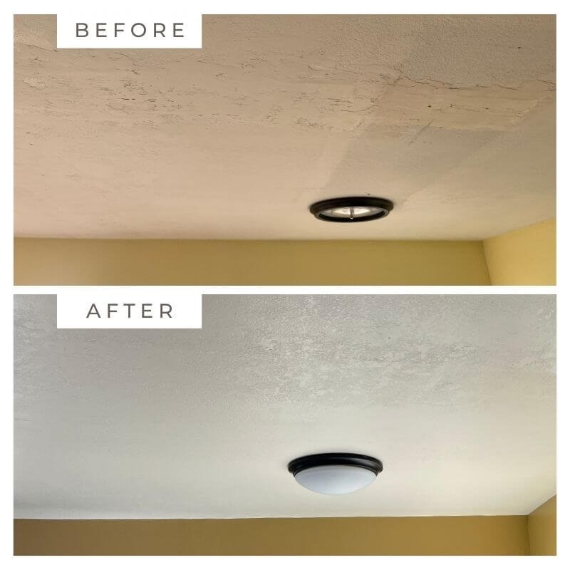 House Husband Pro Before and After - Ceiling Drywall Patch and Texture Repair