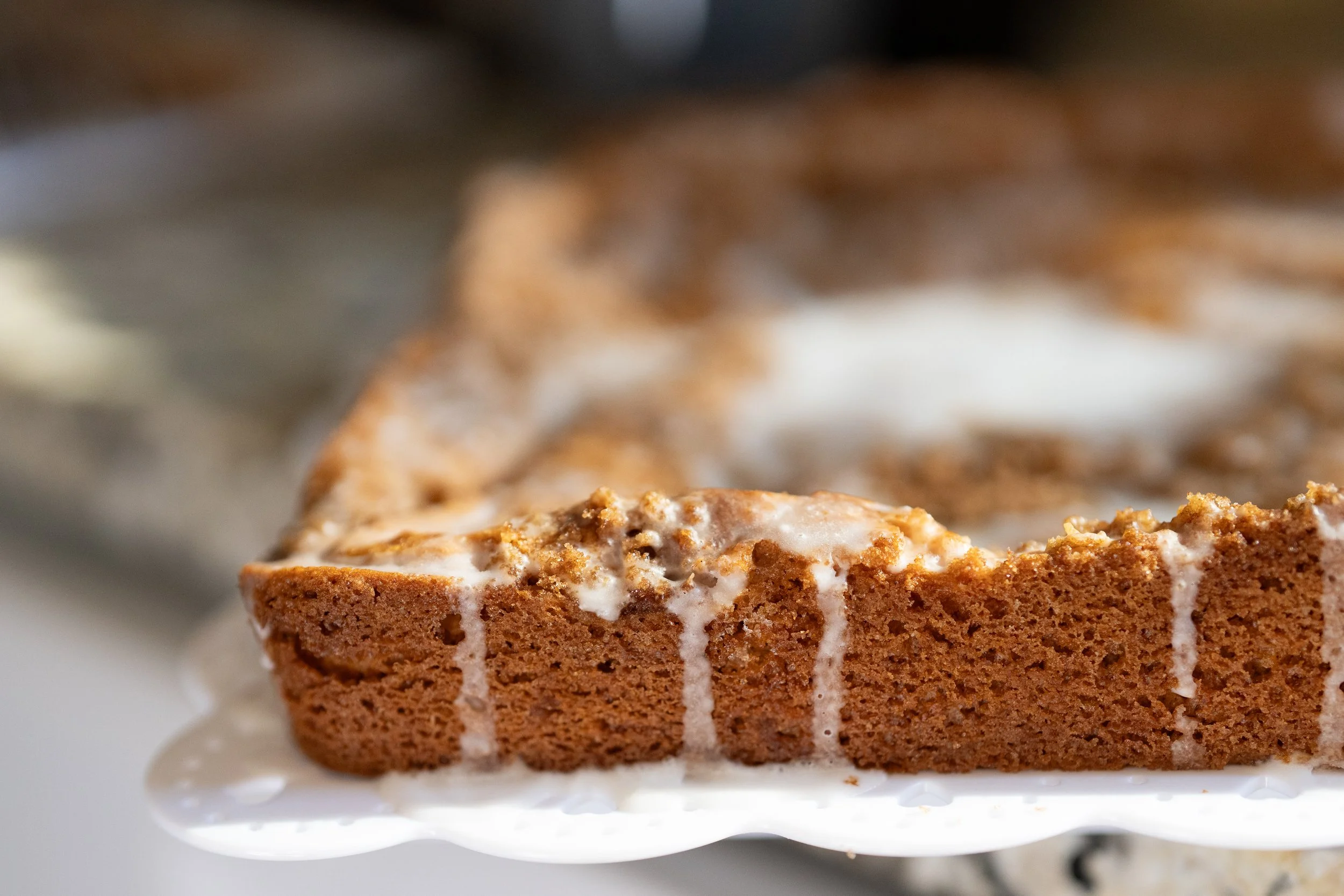 Cinnamon buns on a white tray