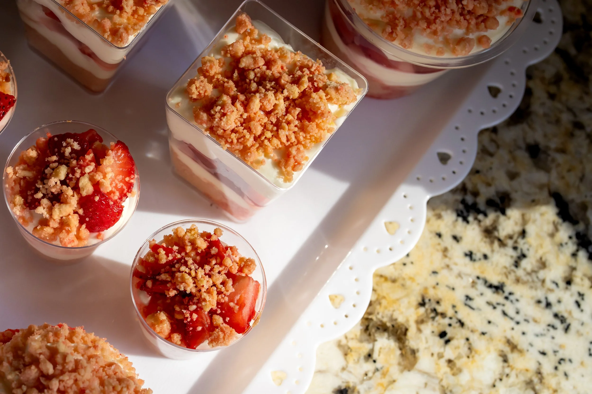 Assorted strawberry crunch desserts from Yell Sweets