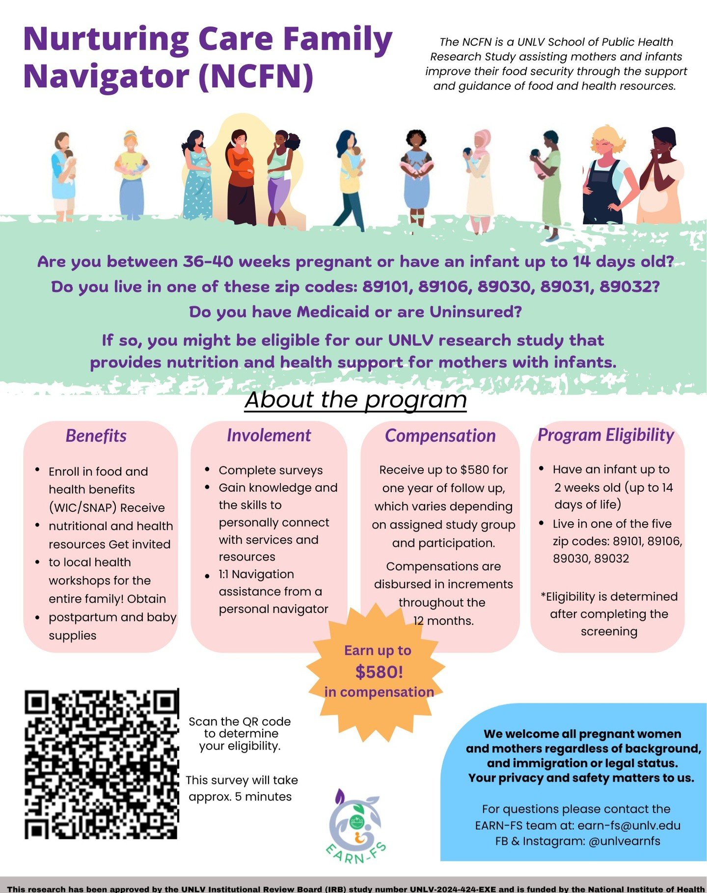 Hey SFM-Fam! UNLV is calling all pregnant or recent moms with an infant under 14 days old in the following Clark County, Nevada zip codes: 89101, 89106, 89030, 89031, 89032. If you responded YES: complete the online survey by scanning the QR Code or 
