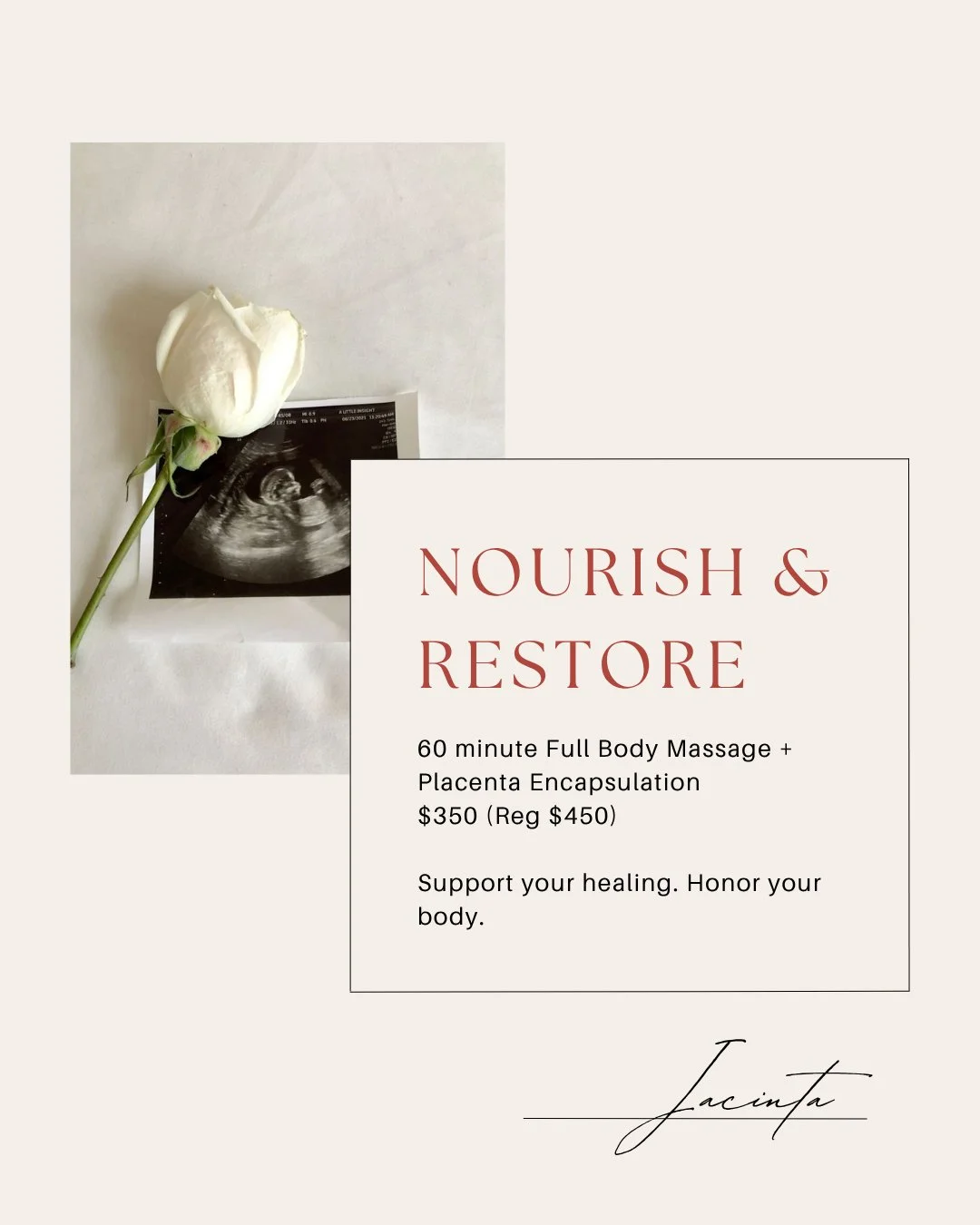 ✴Your postpartum body deserves care, too. ✴

For a limited time, I&rsquo;m offering a Massage + Placenta Encapsulation bundle for $350 (valued at $450).
Because healing should feel held &mdash; not rushed.

This is perfect for folks wanting to lean i