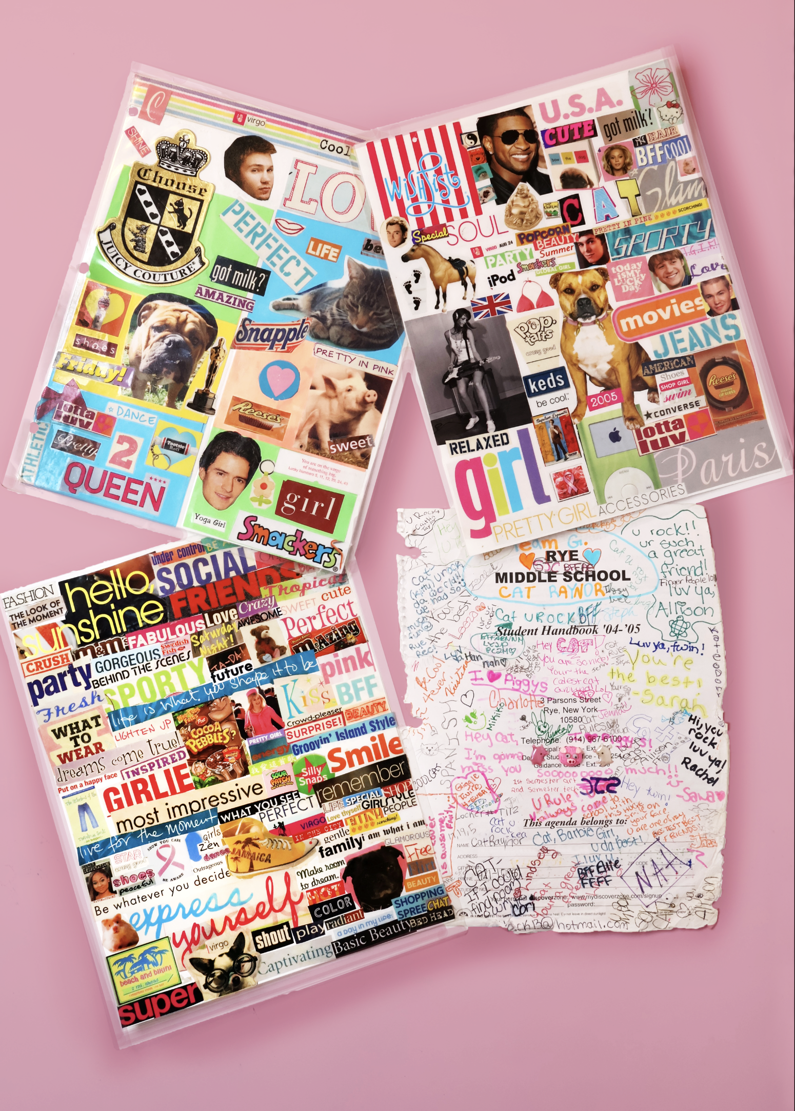 Express Yourself (2004-2005)
laminated collages on paper, marker and pen on middle school agenda book