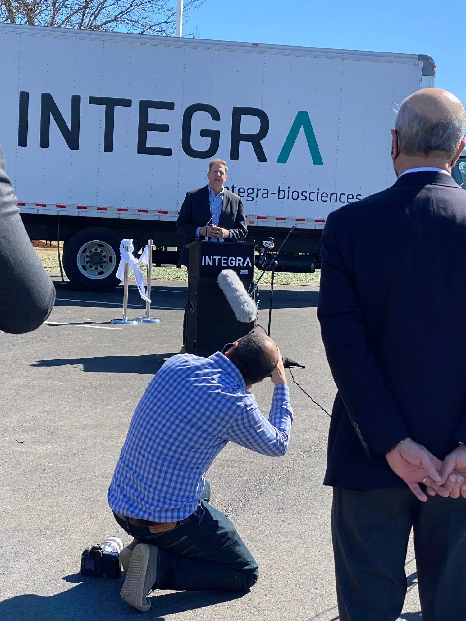 Press coverage and remarks at the ribbon-cutting ceremony for a newly completed commercial warehouse expansion supporting Integra's medical manufacturing operations during the COVID-19 pandemic — celebrating the fast-tracked design and delivery led b
