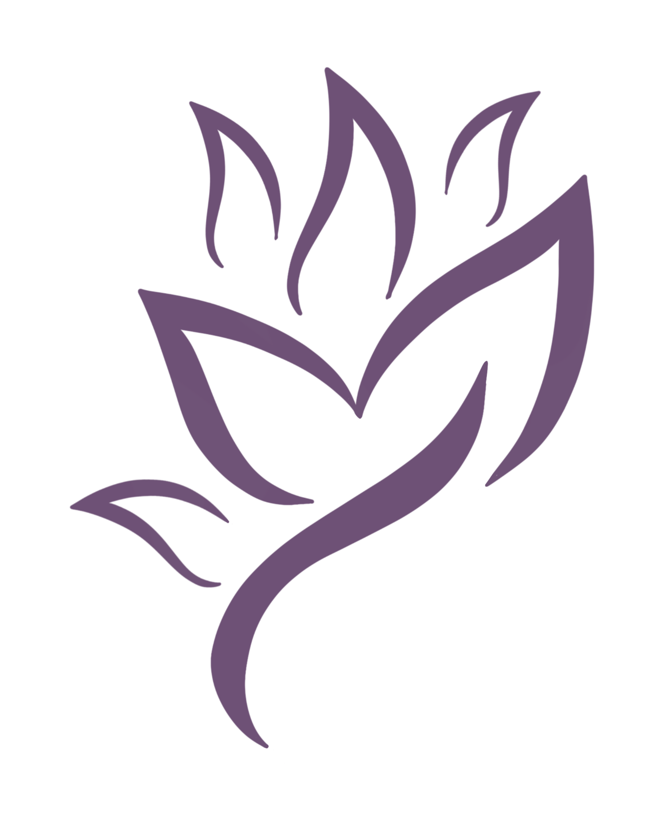 A minimalist line drawing of a purple flower on a black background.