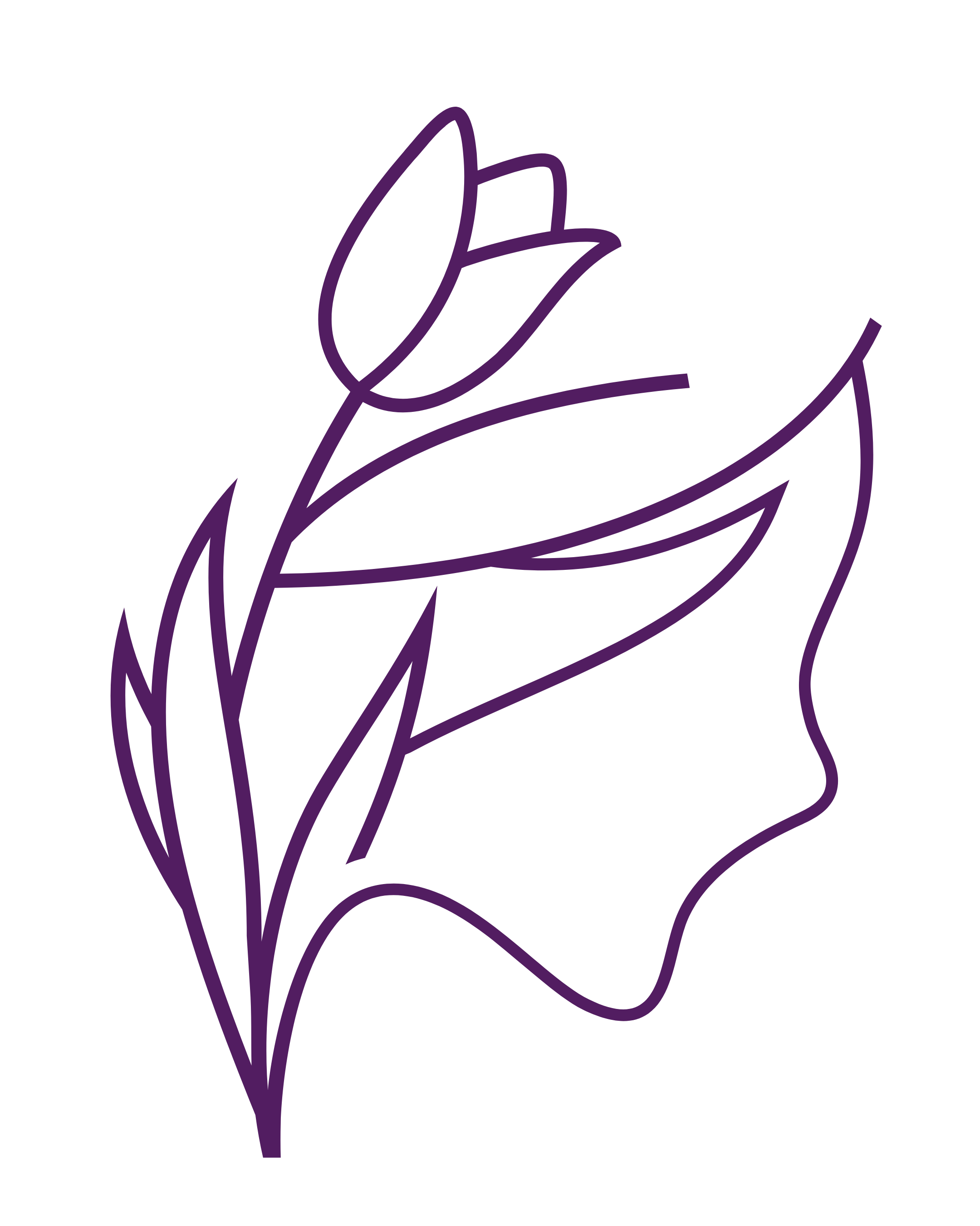 Outline of a person's face in profile with a purple outline of a flower, possibly a lily or tulip, against a black background.