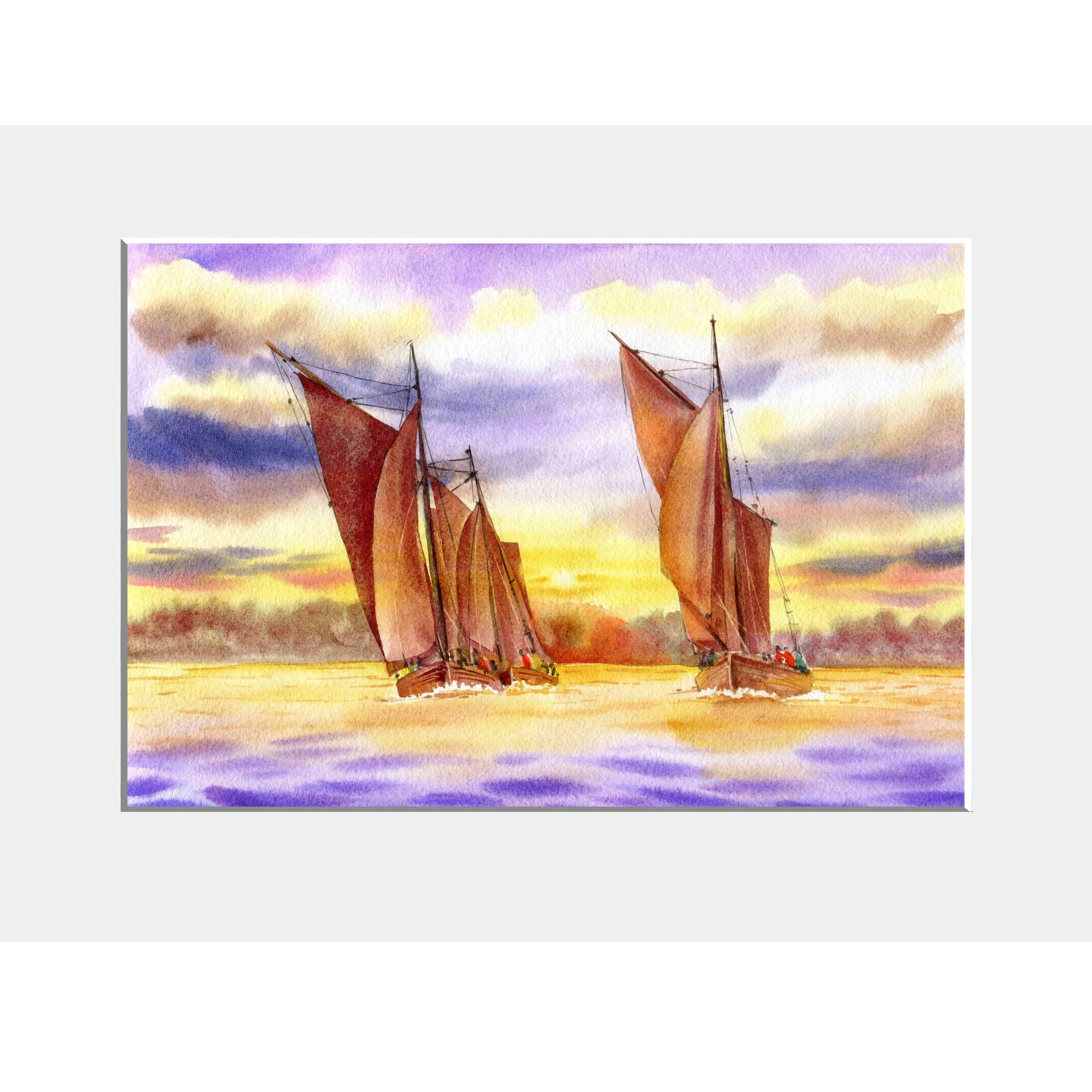 Zeesenboote Sonnenuntergang, 20 x 29cm, Passepartout 30 x 40 cm