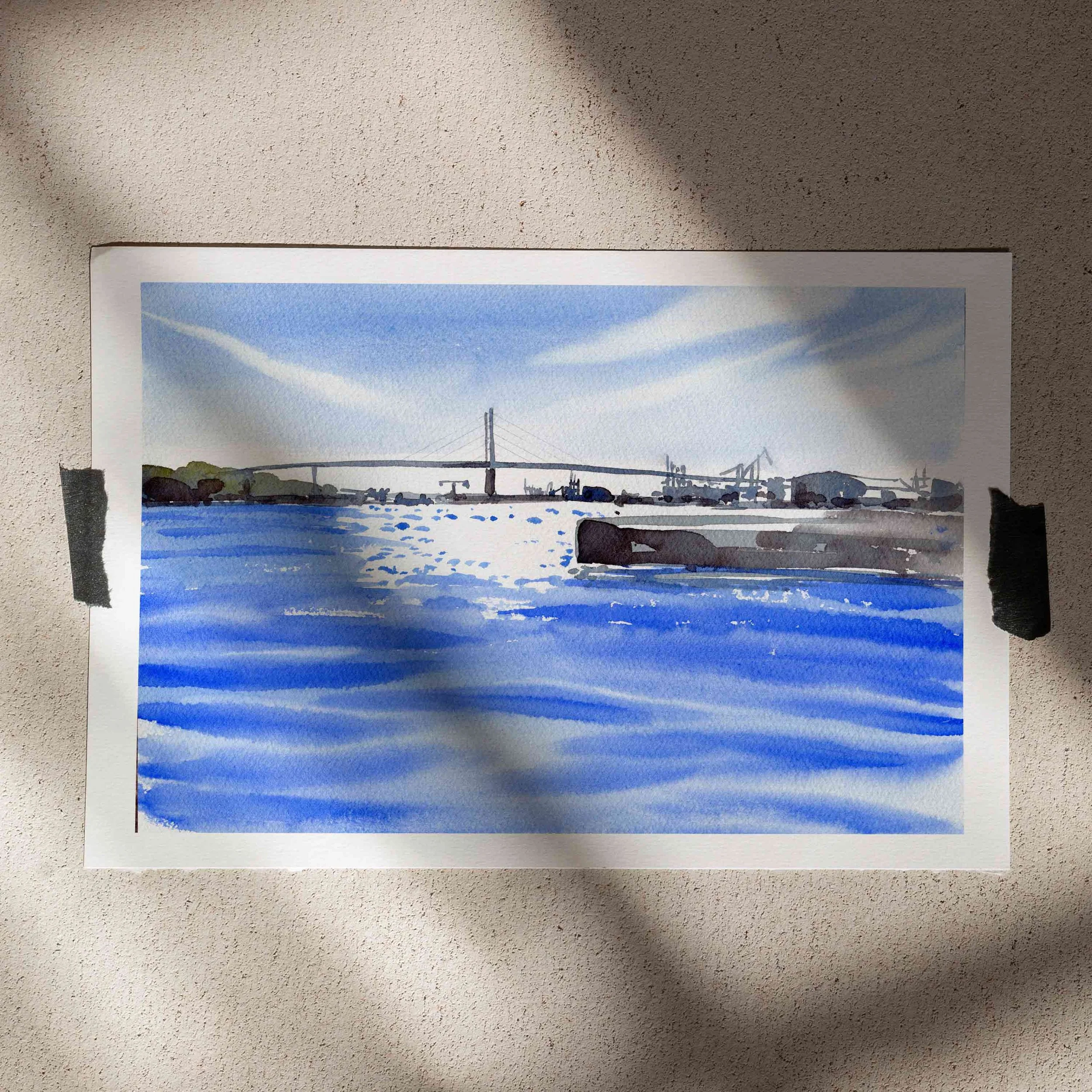 Rügenbrücke im Sonnenlicht, Passepartout 30 x 40 cm