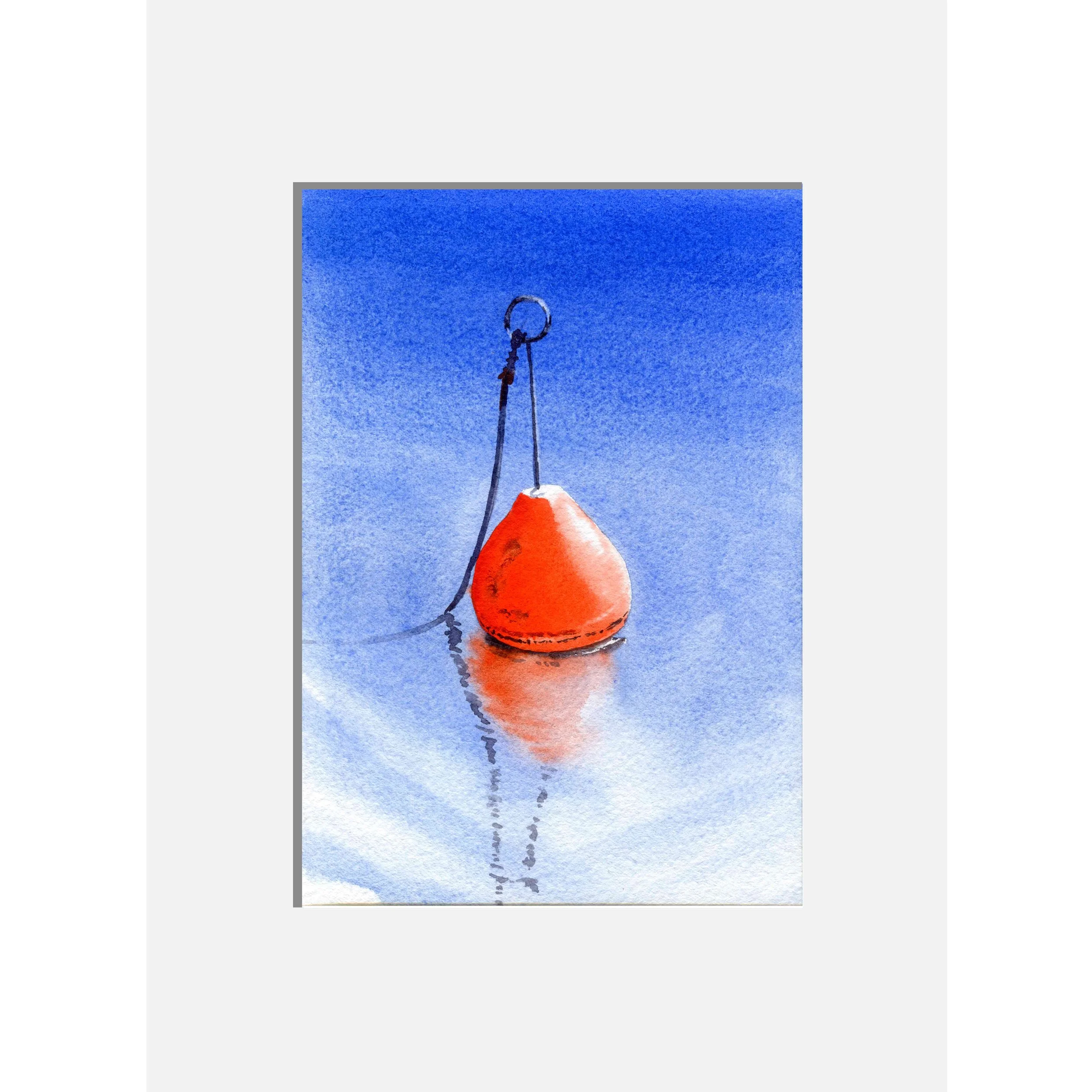 Rote Boje mit Seil, 12 x 17cm, Passepartout 21 x 30 cm