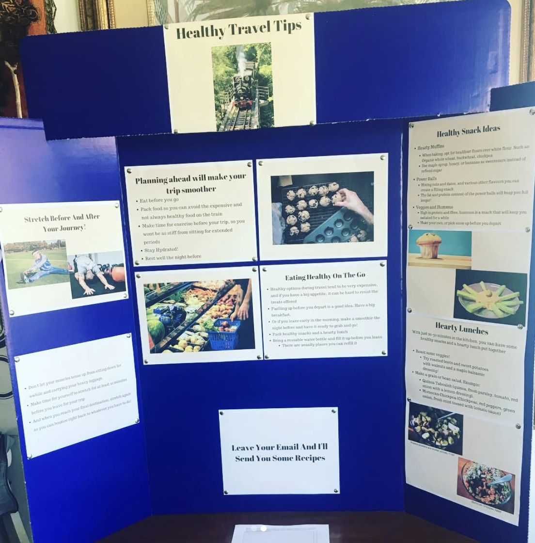 Tradeshow booth featuring healthy travel tips