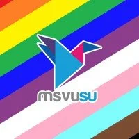 A colorful rainbow striped background with a stylized bird logo and the text 'MSVUSU'.