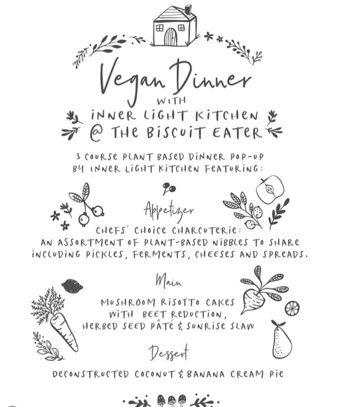 3 course menu for pop up dinner