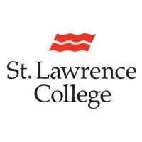 St. Lawrence College logo with red waves and black text