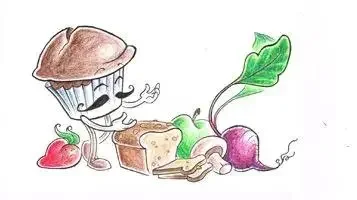 logo for Muffin Man Enterprises, depicting an animated muffin with hands and face