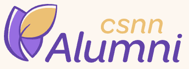 CSNN Alumni logo with purple butterfly and gold leaves.