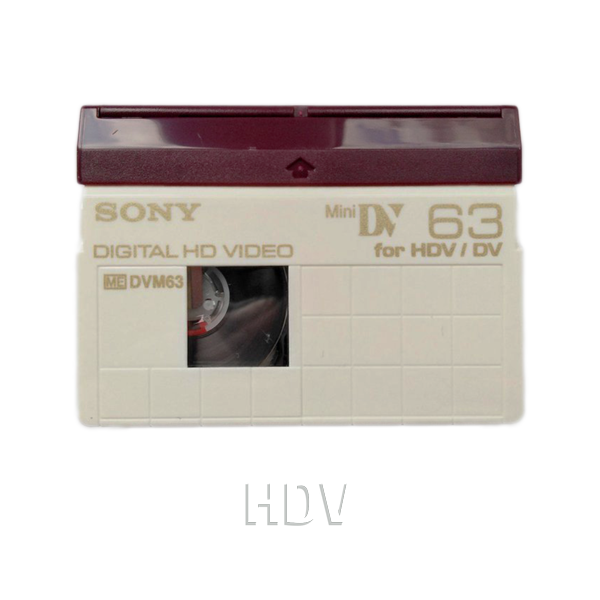 A vintage Sony Mini DV 63 tape cassette for HDV and Digital HD Video recording.