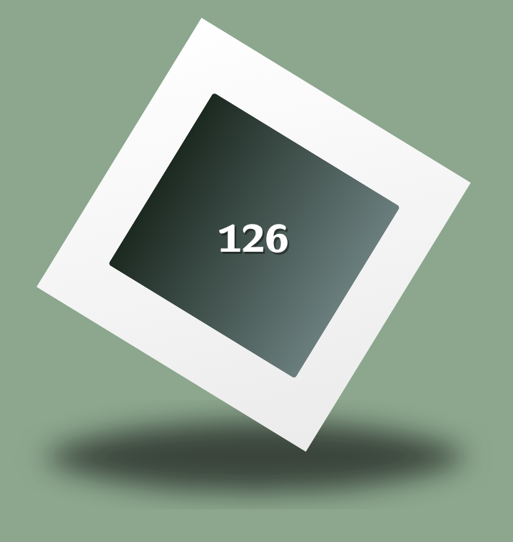 Floating diamond-shaped frame with gradient and the number 126
