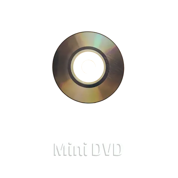 A mini DVD disc with a reflective surface and the text "Mini DVD" underneath.