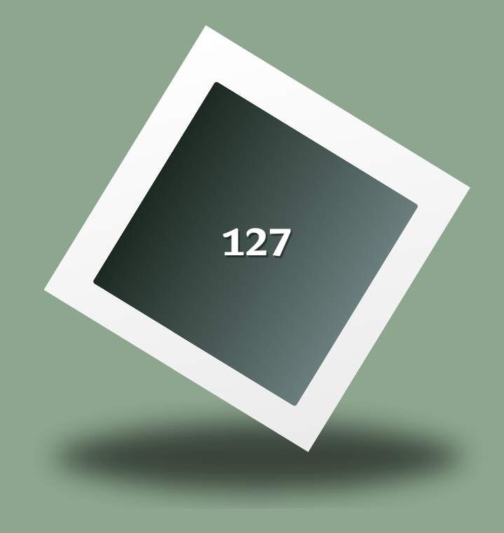 Rotated square with number 127 on a green background.
