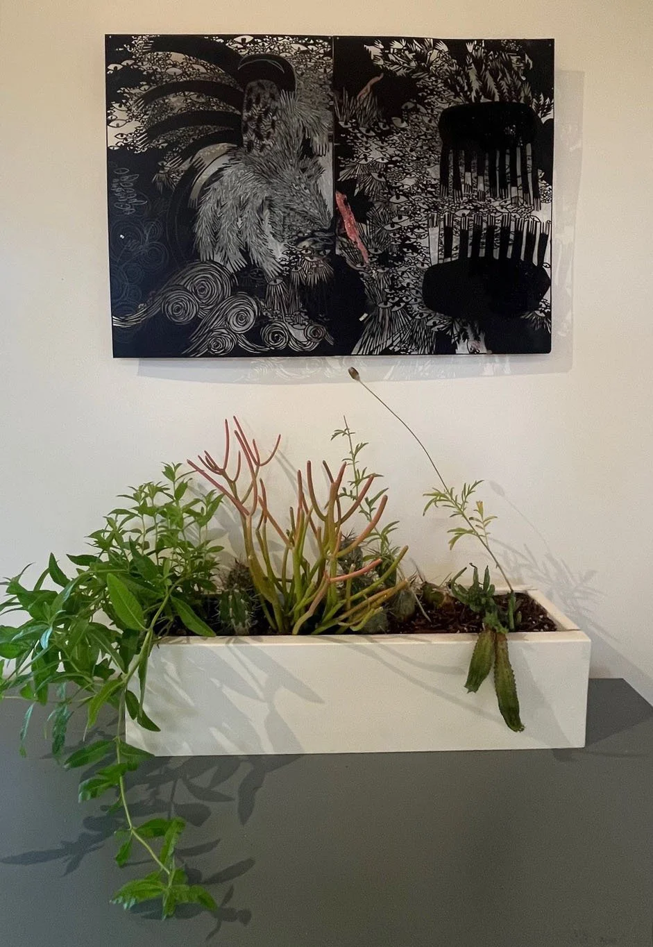 Is this really the realm of mothers? , Oil stick, glitter, sequins, glue, graphite on hand cut paper, 23 x 16 inches, 2025