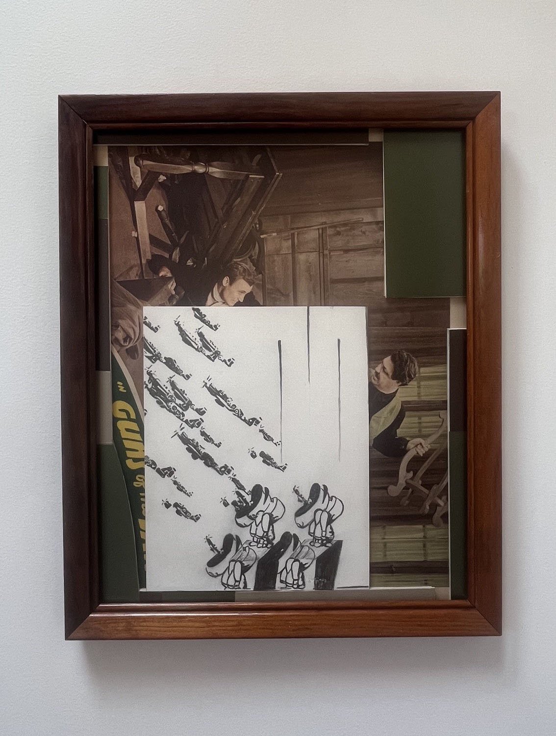 Steven Bankhead,
Echo (guns),
Graphite on paper, found frame, matboard,,
15 ¼ x 12 ¼ x 1,
2026
