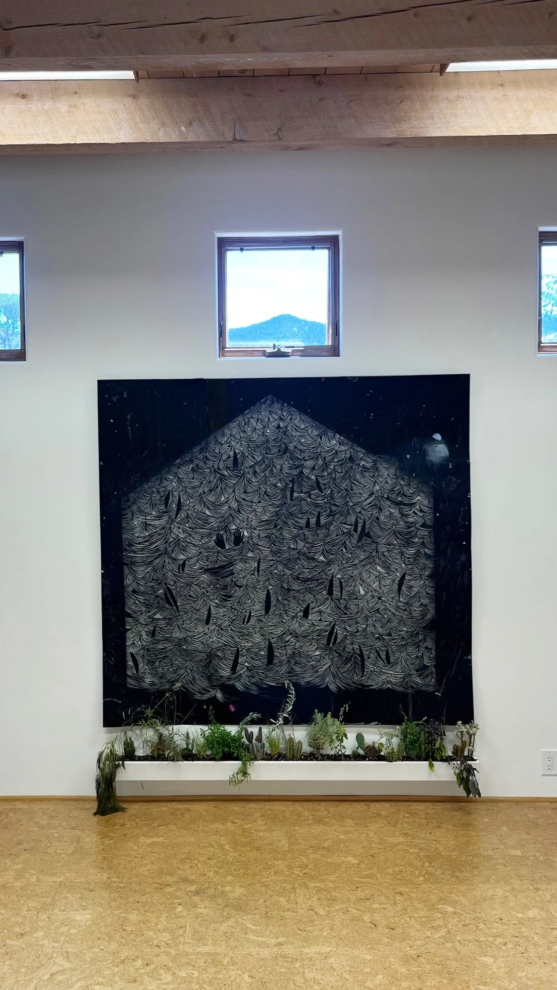 There is a loneliness that can be rocked , Oil stick, glitter, sequins, glue, graphite on hand cut paper, 70 x 69 inches, 2025