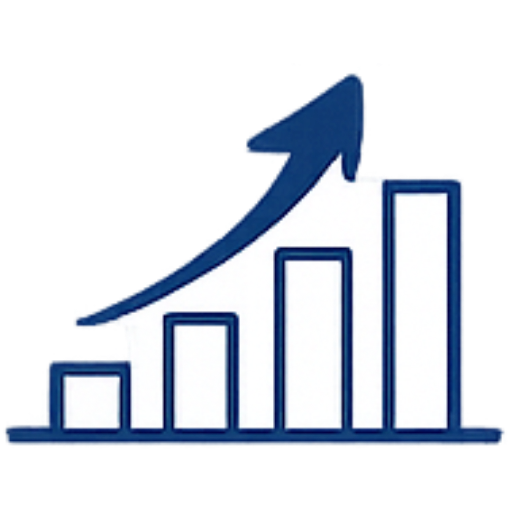 A bar chart with an upward trending arrow, indicating growth or increase in data.