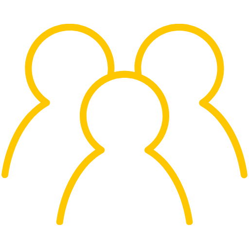 Outline of three people in yellow on a black background.