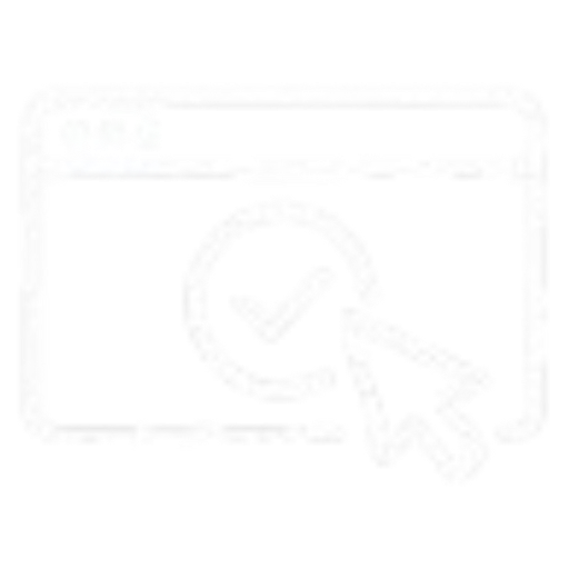 An icon of a web browser window with a checkmark inside a circle and a clicking hand cursor.