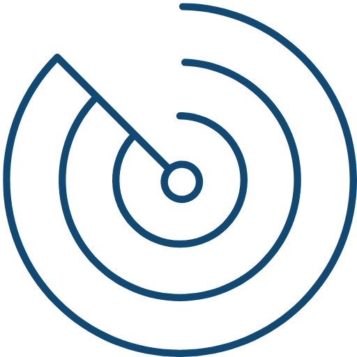 Radar screen showing blips and a moving target in a circular display.