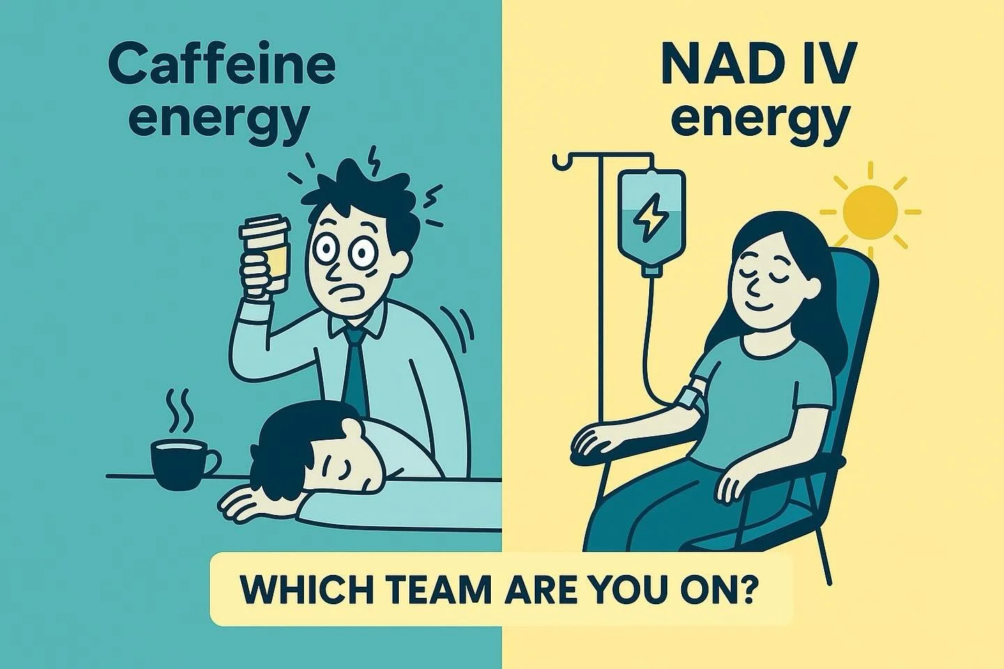 Borrowed energy vs. banked energy. Coffee spikes &rarr; NAD sustains.⚡ Upgrade your energy game!