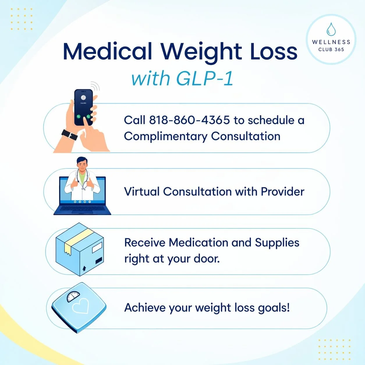 Starting your weight loss journey doesn&rsquo;t have to be complicated 👏
With GLP-1 medical weight loss, we make it simple, guided, and actually doable:
&bull; Quick virtual consult
&bull; Personalized plan with a licensed provider
&bull; Medication