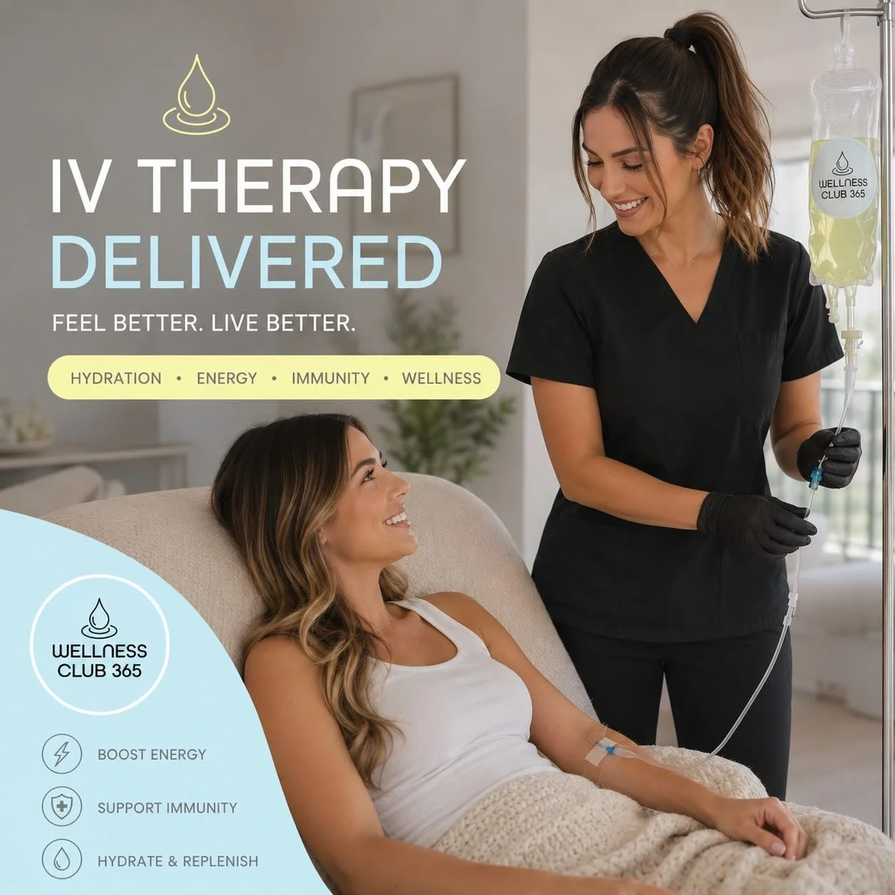 Whether you&rsquo;re feeling run down, dehydrated, exhausted, recovering from travel, a workout, long week, or just want to feel your best &mdash; our licensed medical professionals bring IV therapy directly to you in the comfort of your home.

✔️ Hy