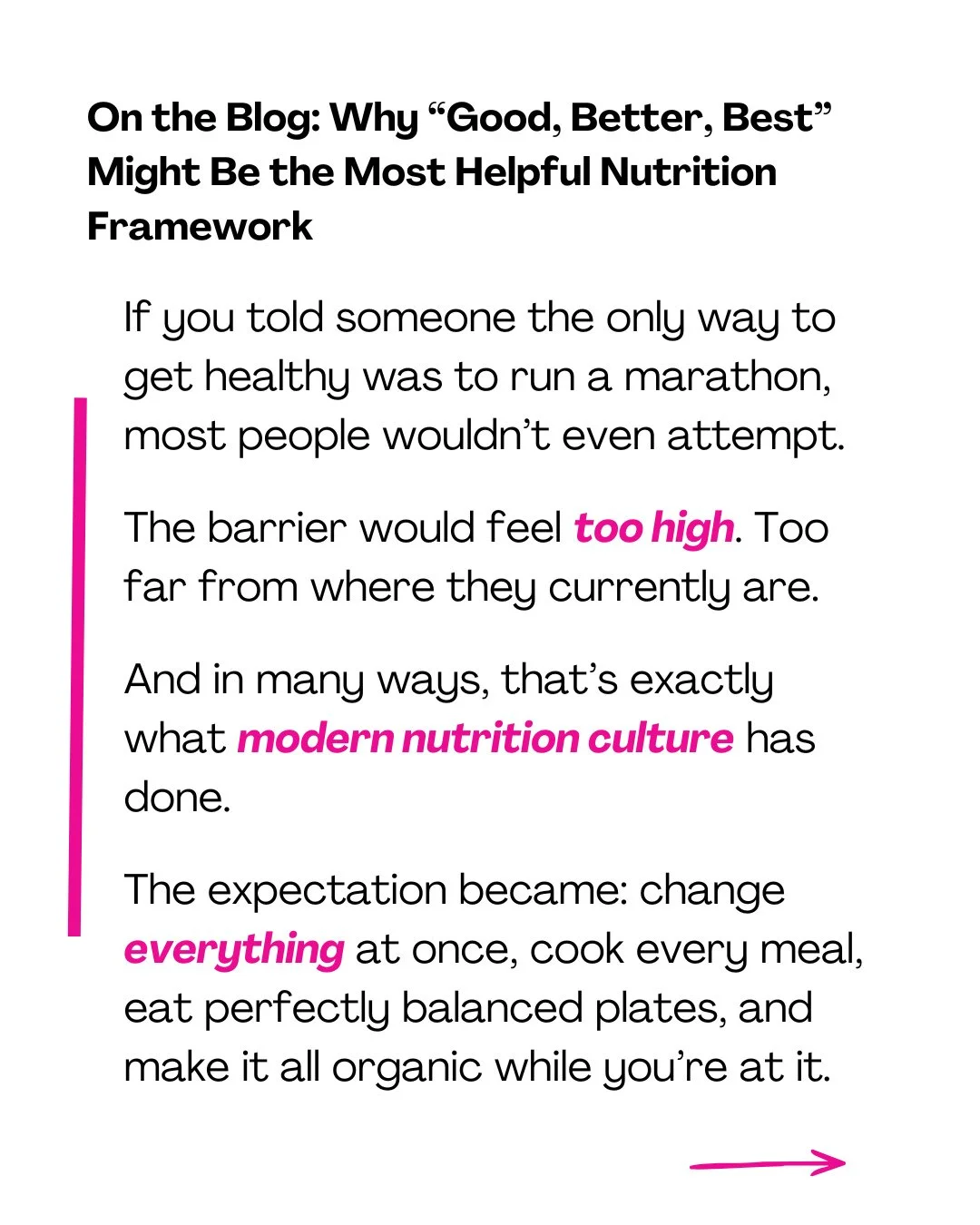 One of the biggest things we see with women and nutrition👇🏾⁠
⁠
They believe if they can&rsquo;t do it perfectly, there&rsquo;s no point doing it at all.⁠
⁠
Cook every meal⁠
Buy all organic⁠
Balance every macro⁠
Never eat a processed crumb⁠
⁠
And wh