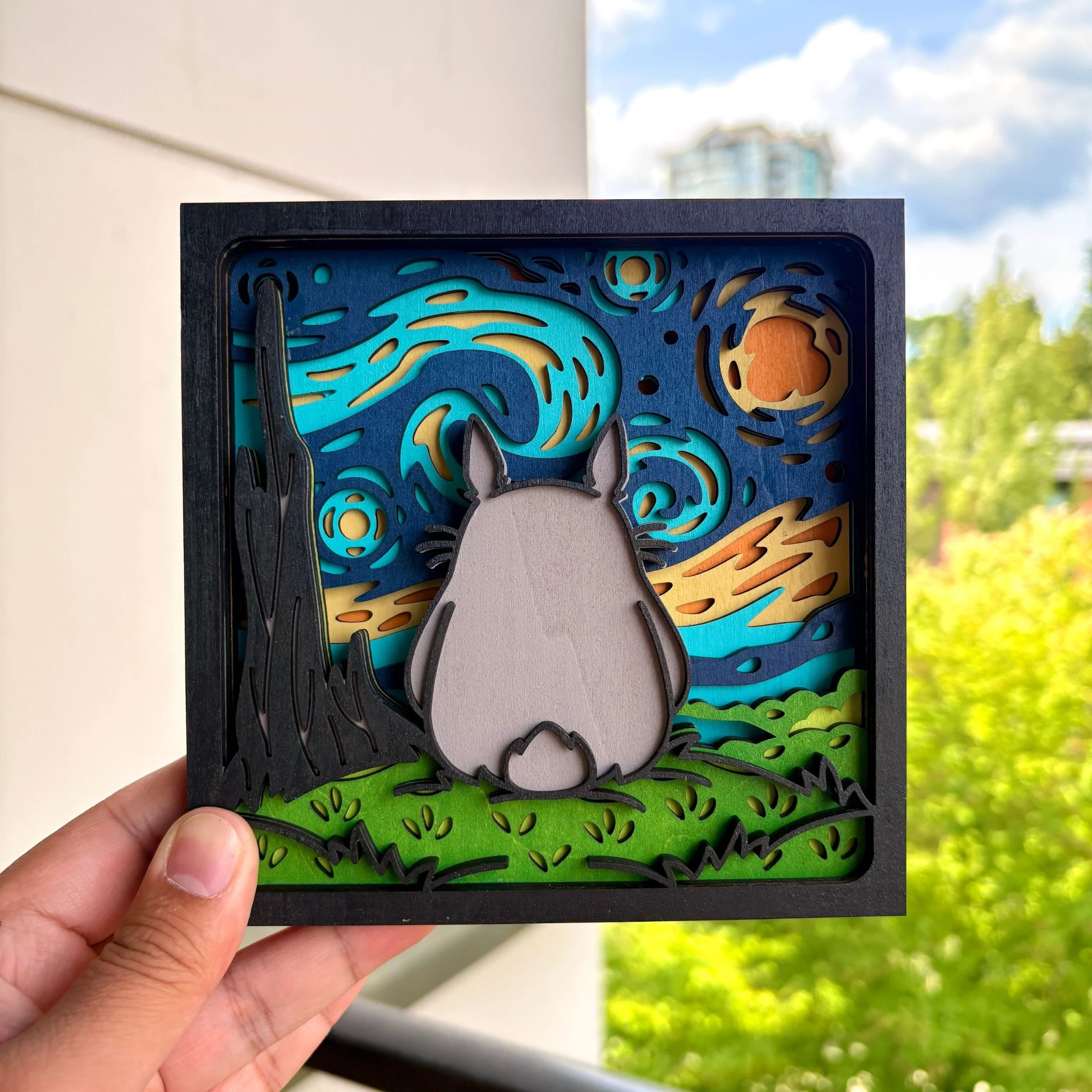 Nature Cat To toro Starry Night – Cute Wooden Display