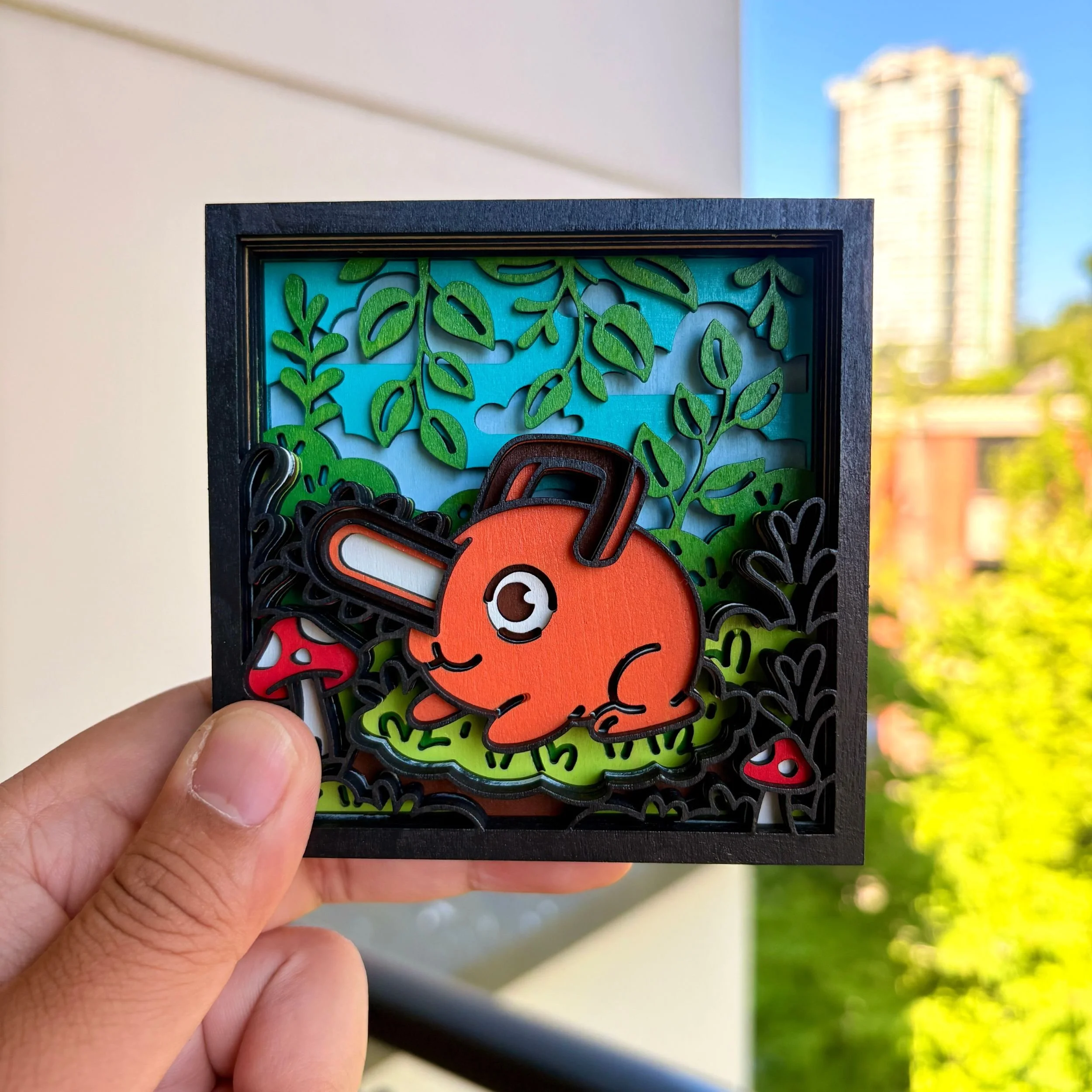 Pochita in the Forest – 3D Layered Wooden Display