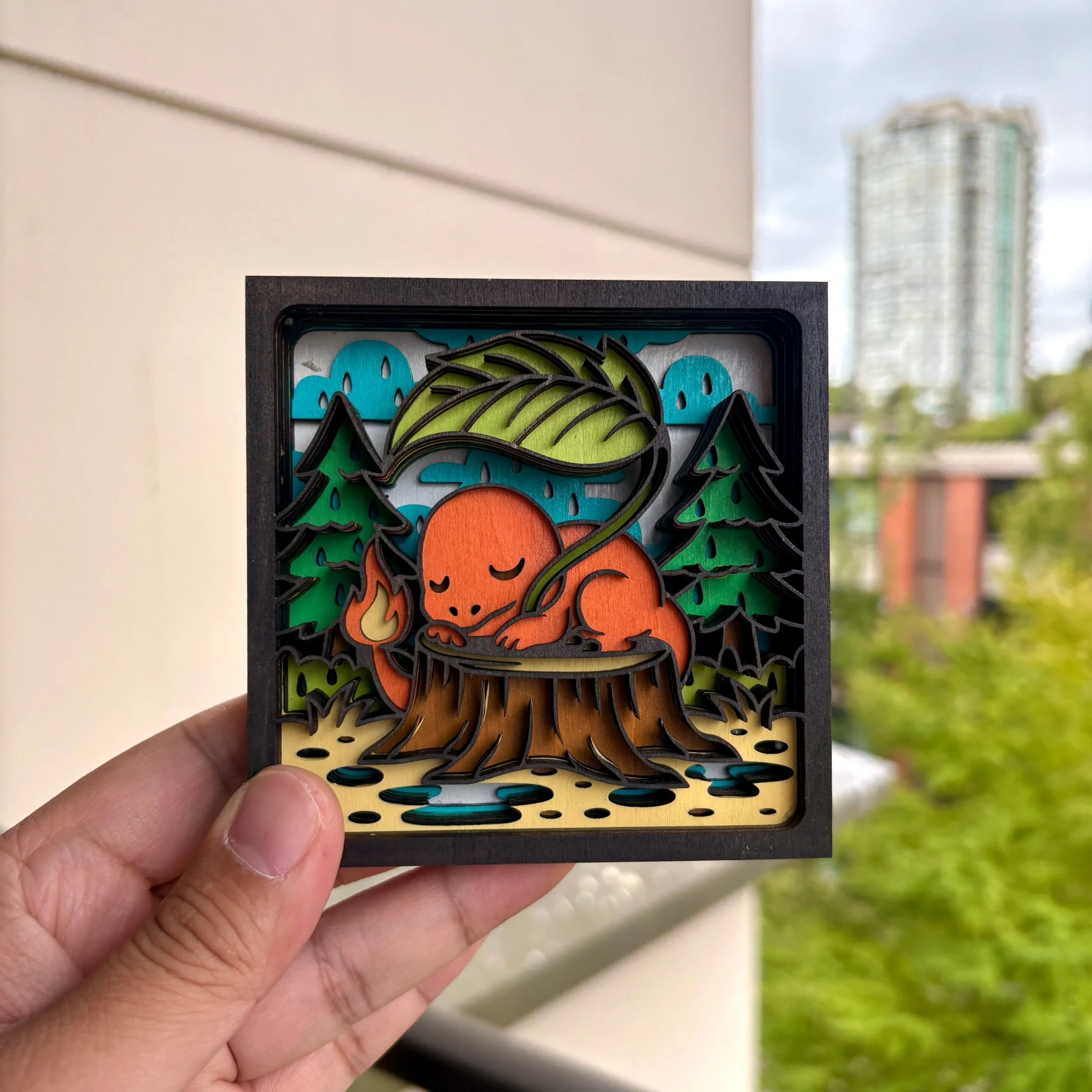 Sleeping Charmander – 3D Layered Wooden Display
