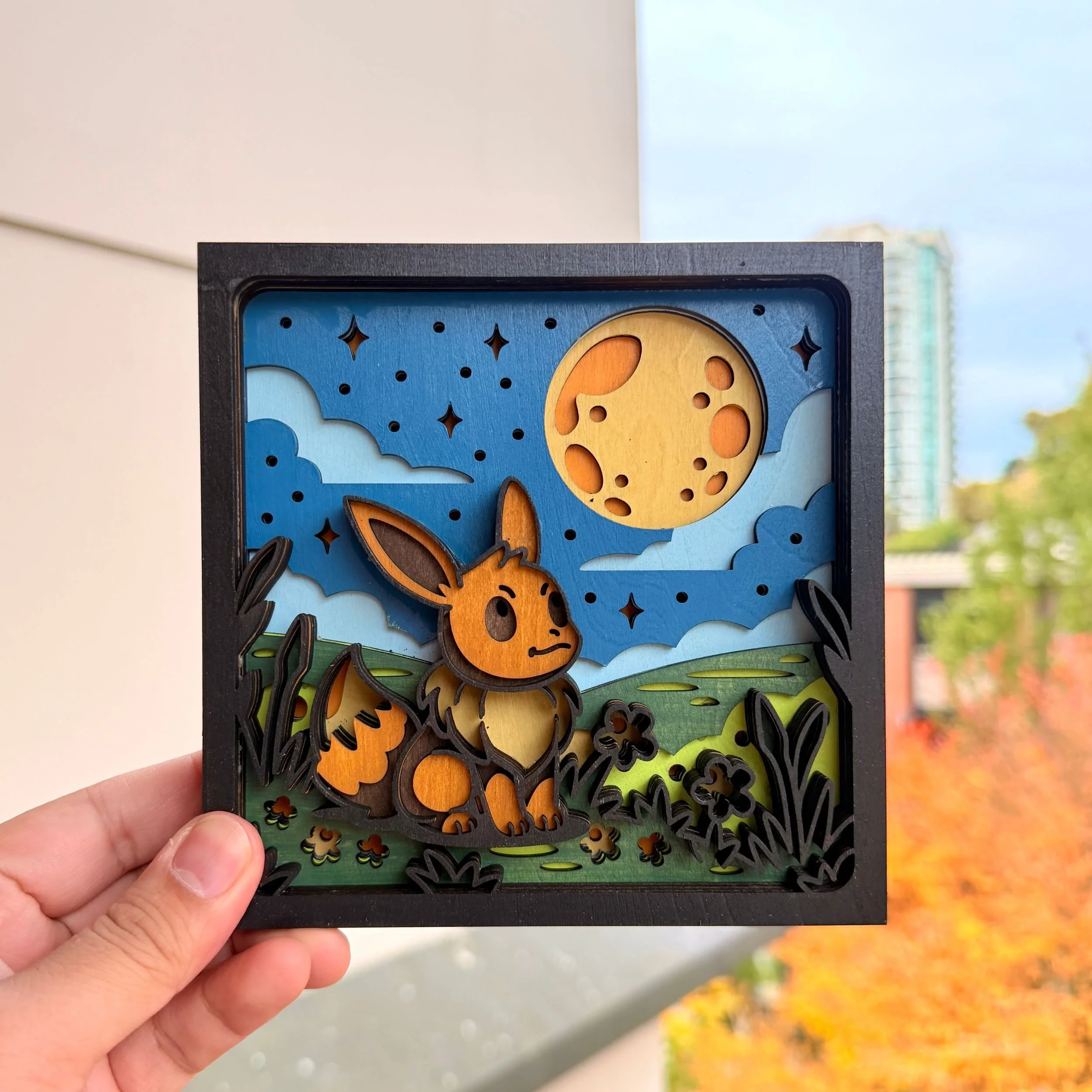 Eevee Under The Moon – 3D Layered Wooden Display