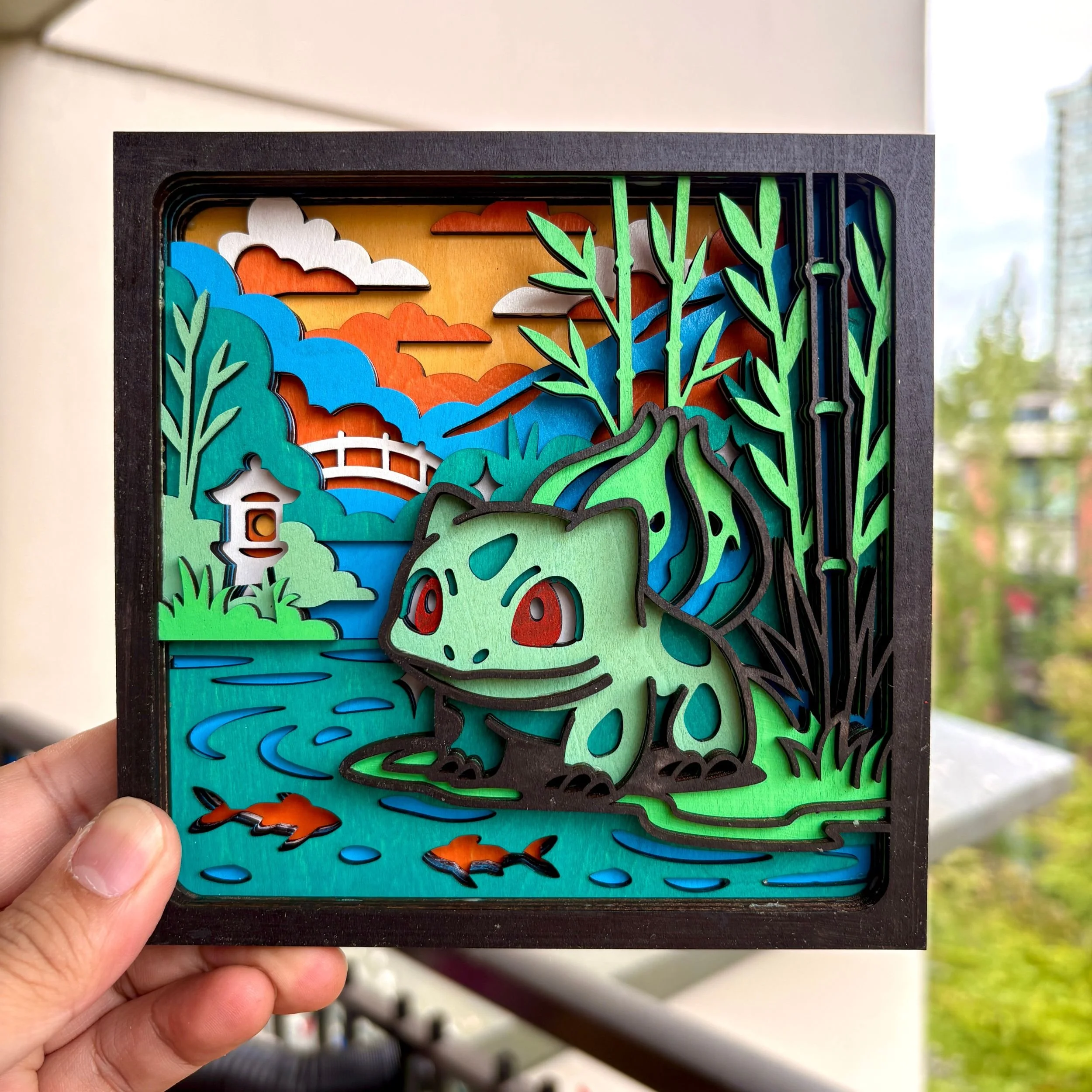 Bulbasaur by the Pond – 3D Layered Wooden Display