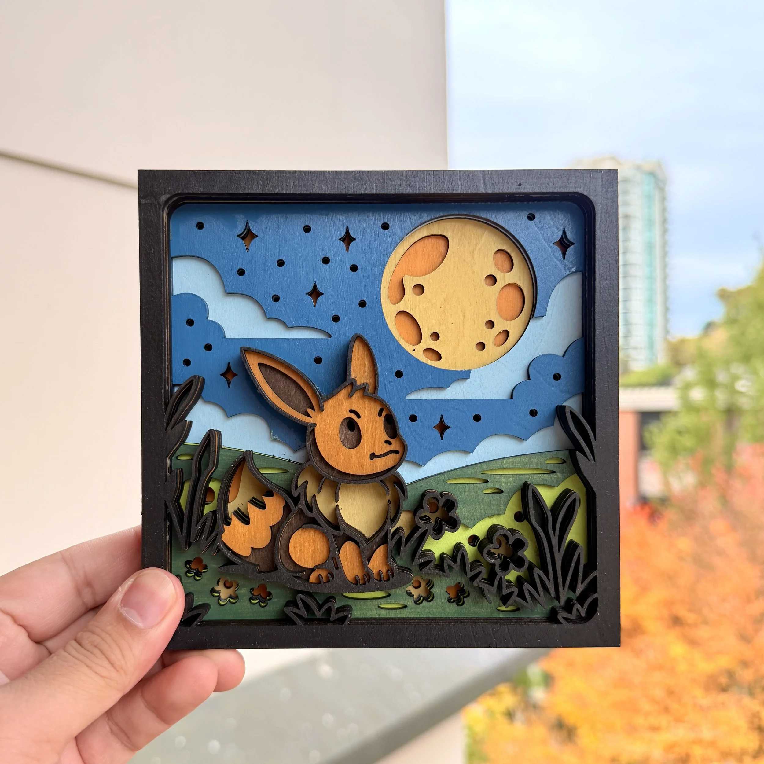Eevee Under The Moon – 3D Layered Wooden Display