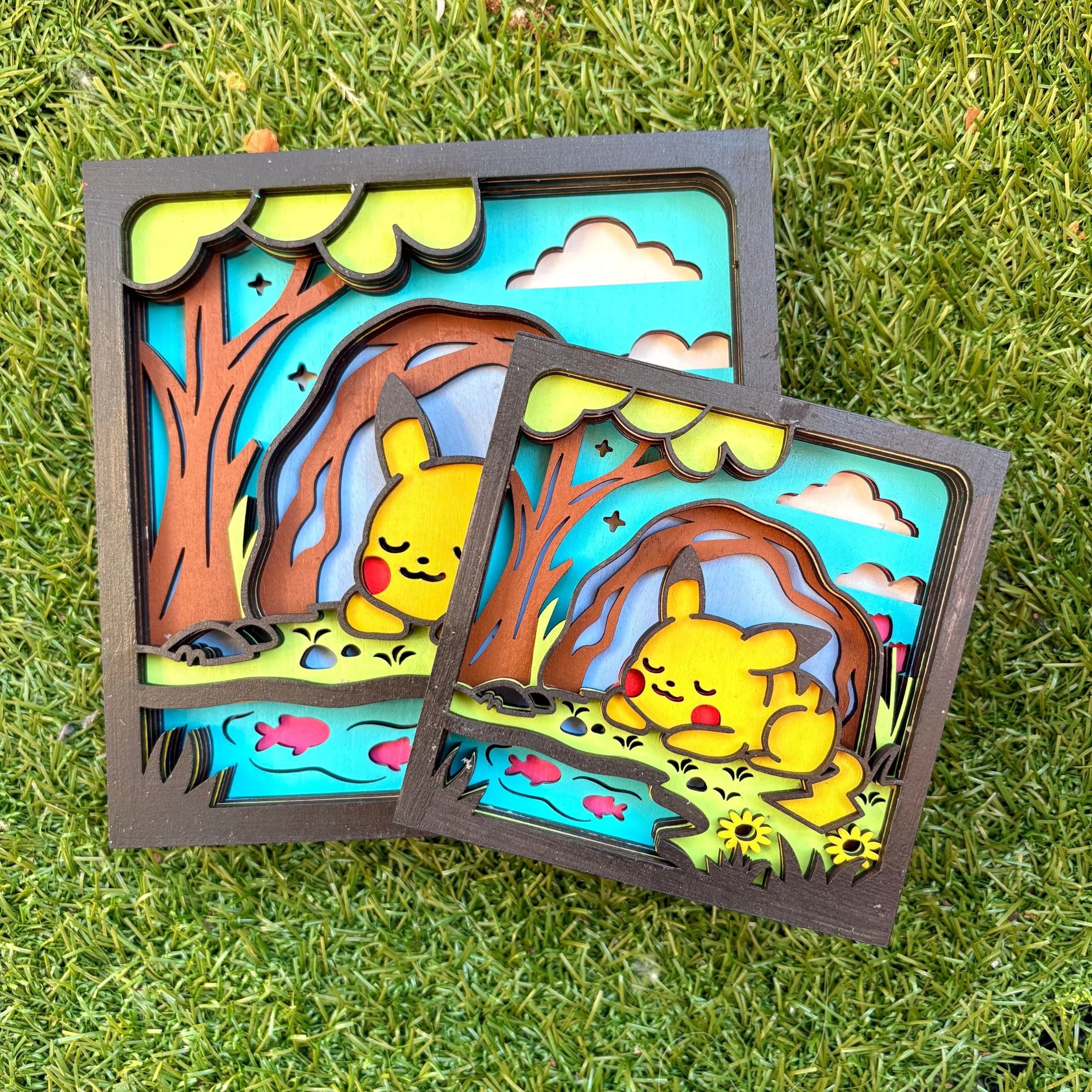 Sleepy PKMN Pika – Cute Wooden Display