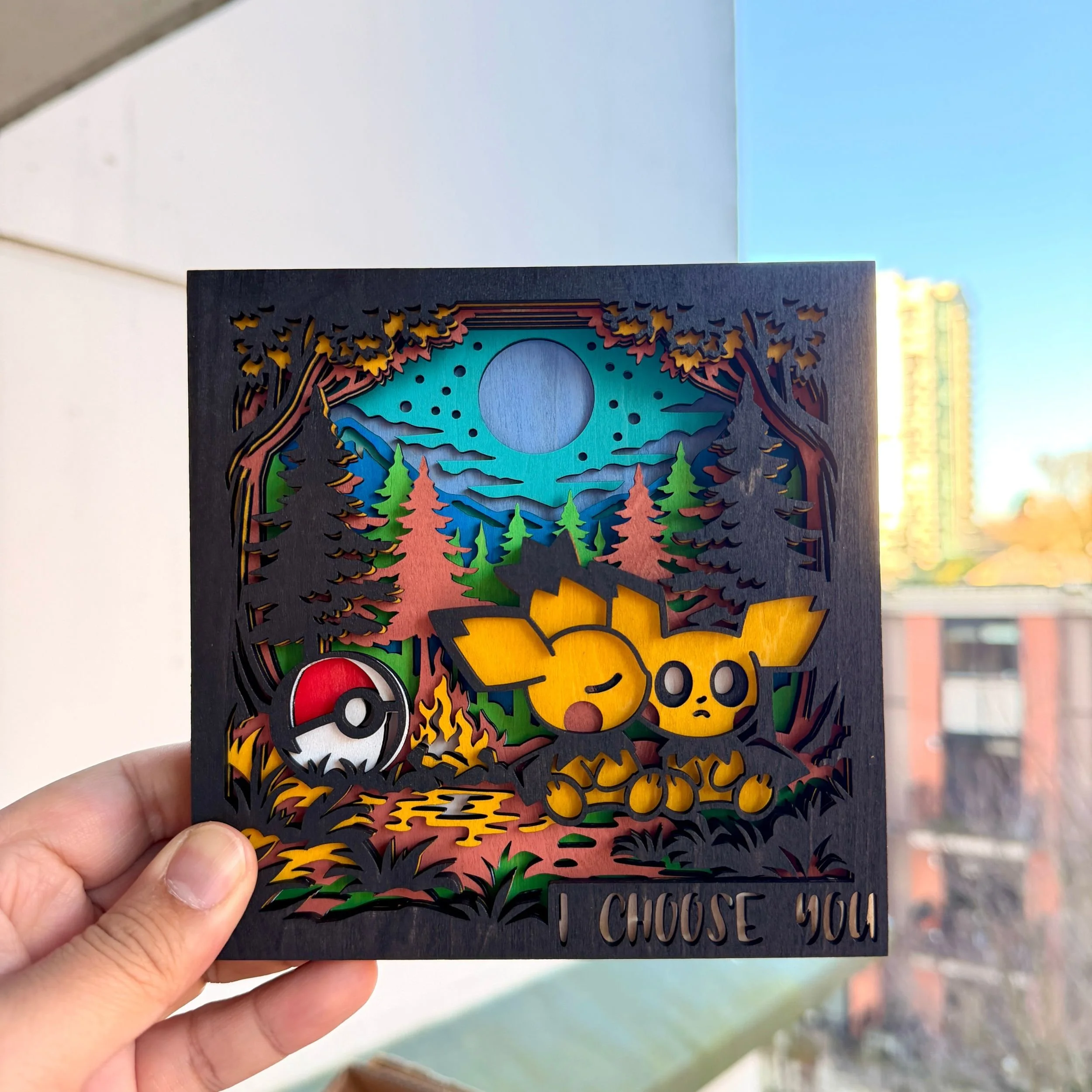 I Choose You – Pichu Couple 3D Layered Wooden Display