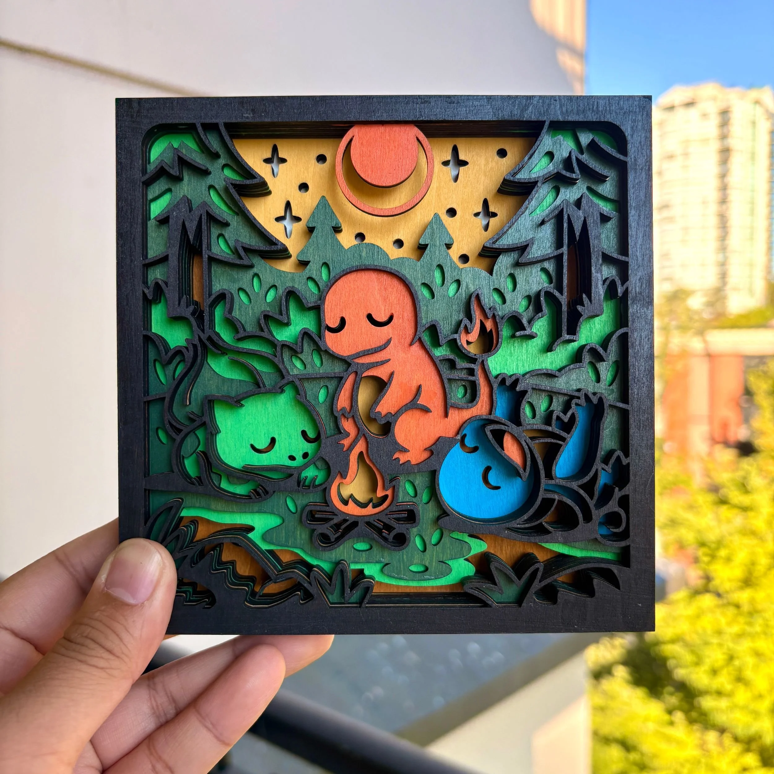Kanto Starters – 3D Layered Wooden Display