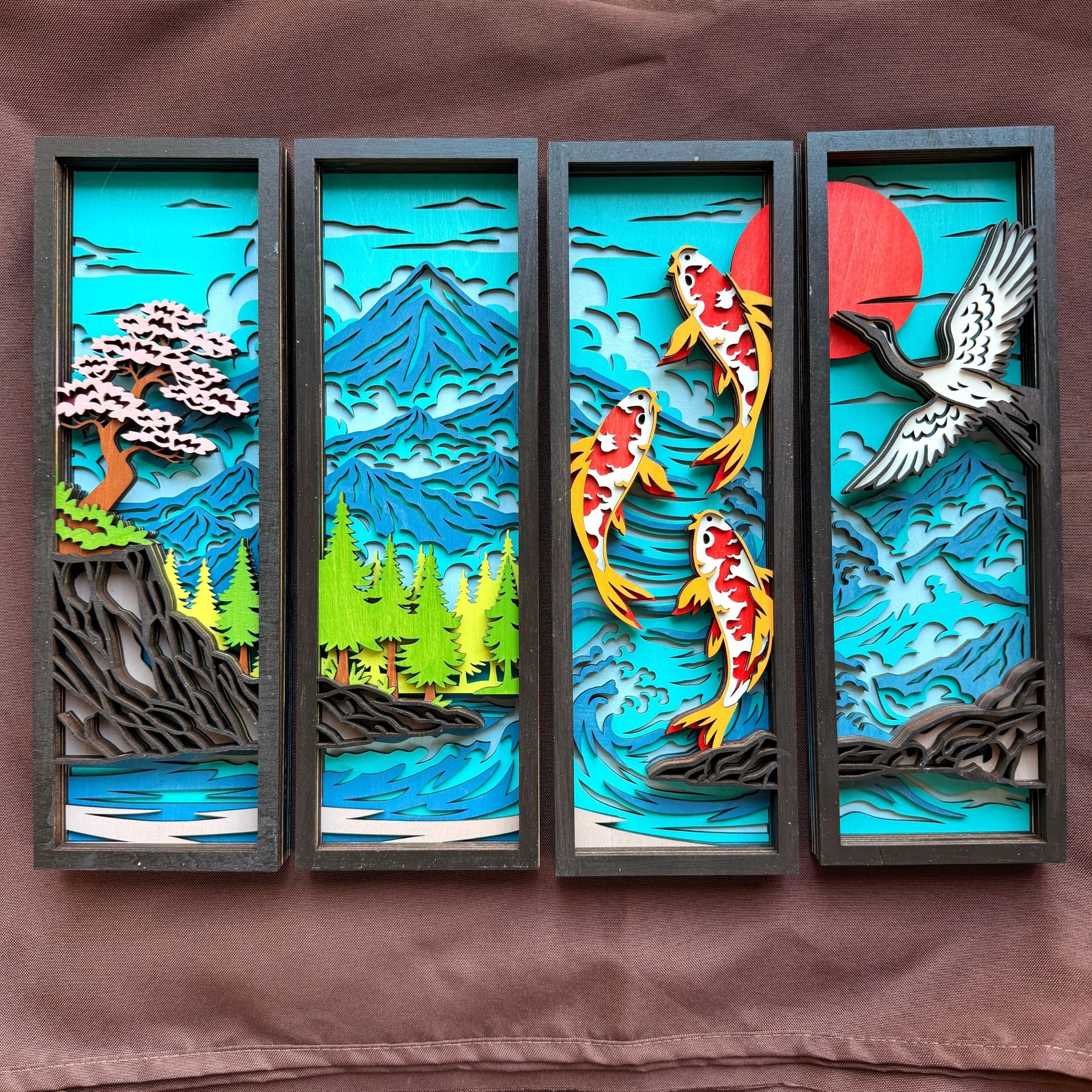 Journey Through the Seasons – 3D Layered Wooden Wall Display (4-Panel Set)